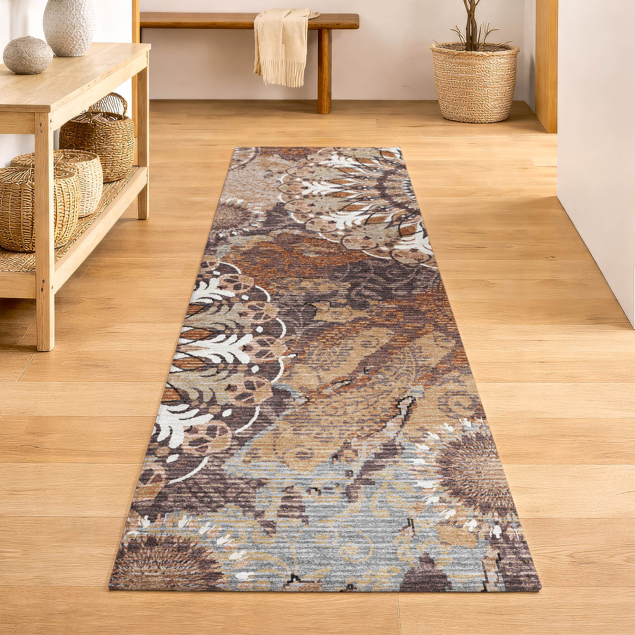 Marrakech Machine Washable Transitional Copper Orange Rug 2'3" x 7'6" #shape_Runner