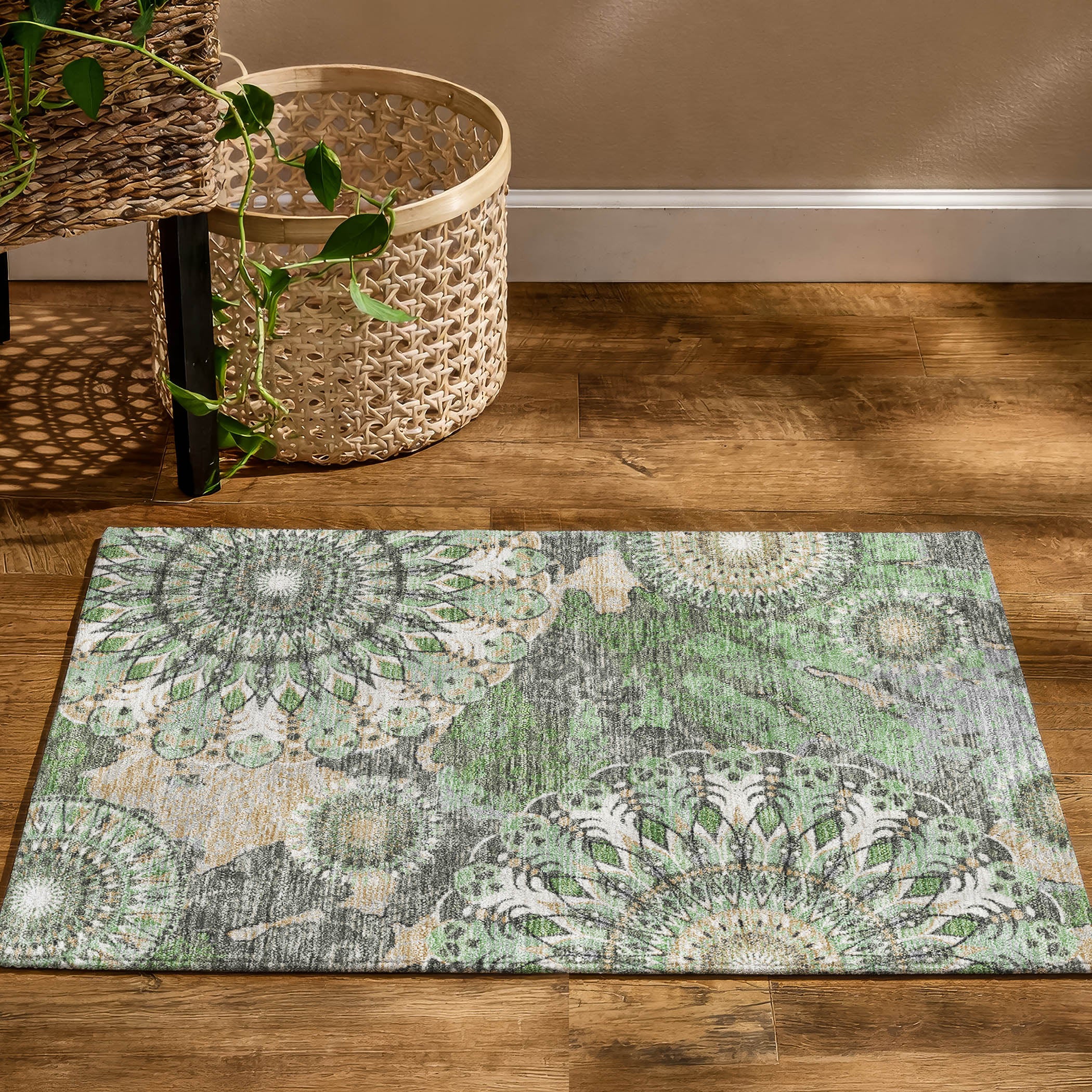 Marrakech Machine Washable Transitional Green Rug 1'8" x 2'6" #shape_Rectangle