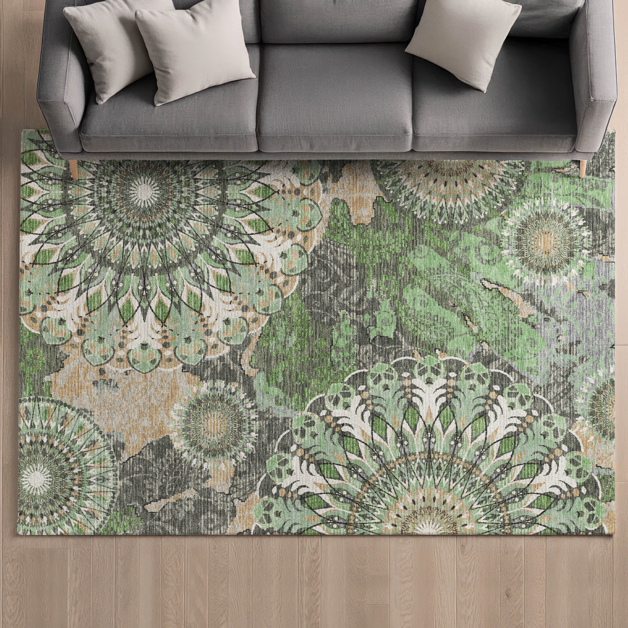 Marrakech Machine Washable Transitional Green Rug 3' x 5' #shape_Rectangle