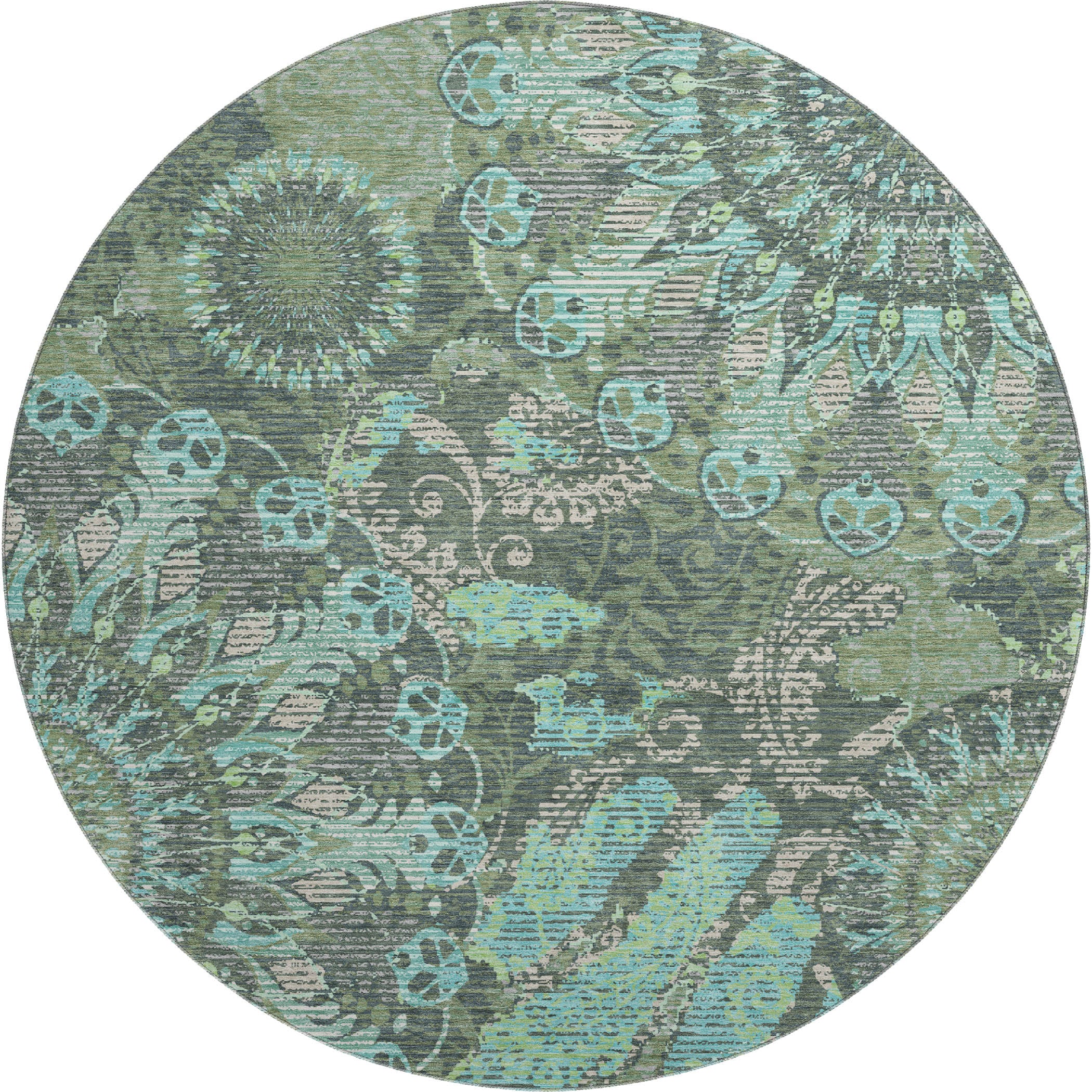 Marrakech Machine Washable Transitional Olive Green Rug 8' x 8' #shape_Round