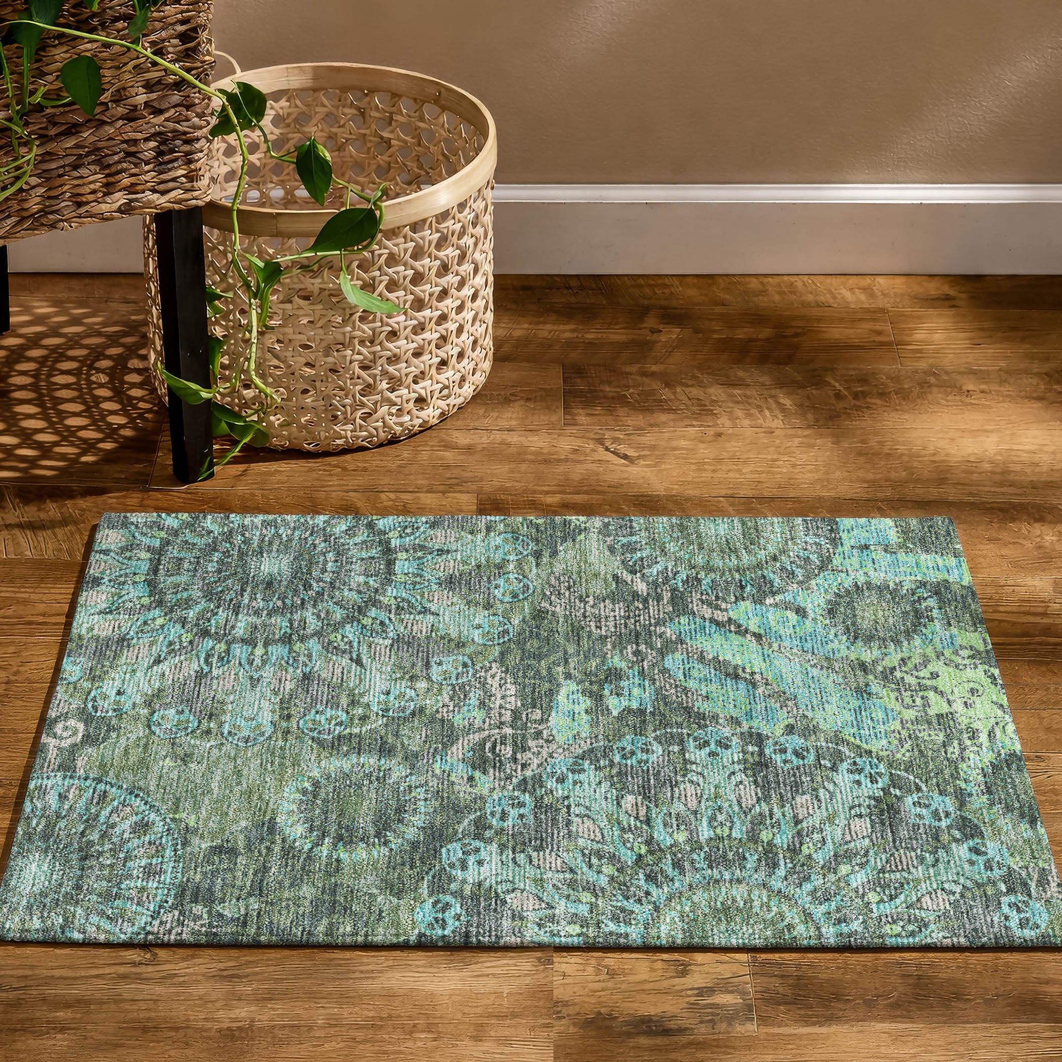Marrakech Machine Washable Transitional Olive Green Rug 1'8" x 2'6" #shape_Rectangle