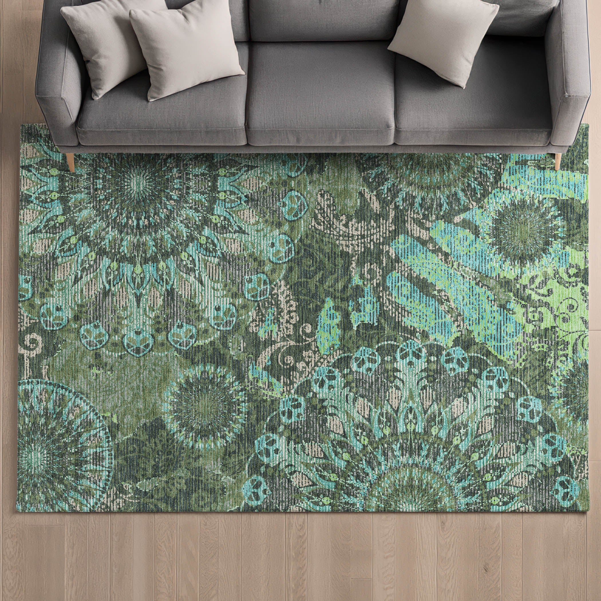 Marrakech Machine Washable Transitional Olive Green Rug 3' x 5' #shape_Rectangle
