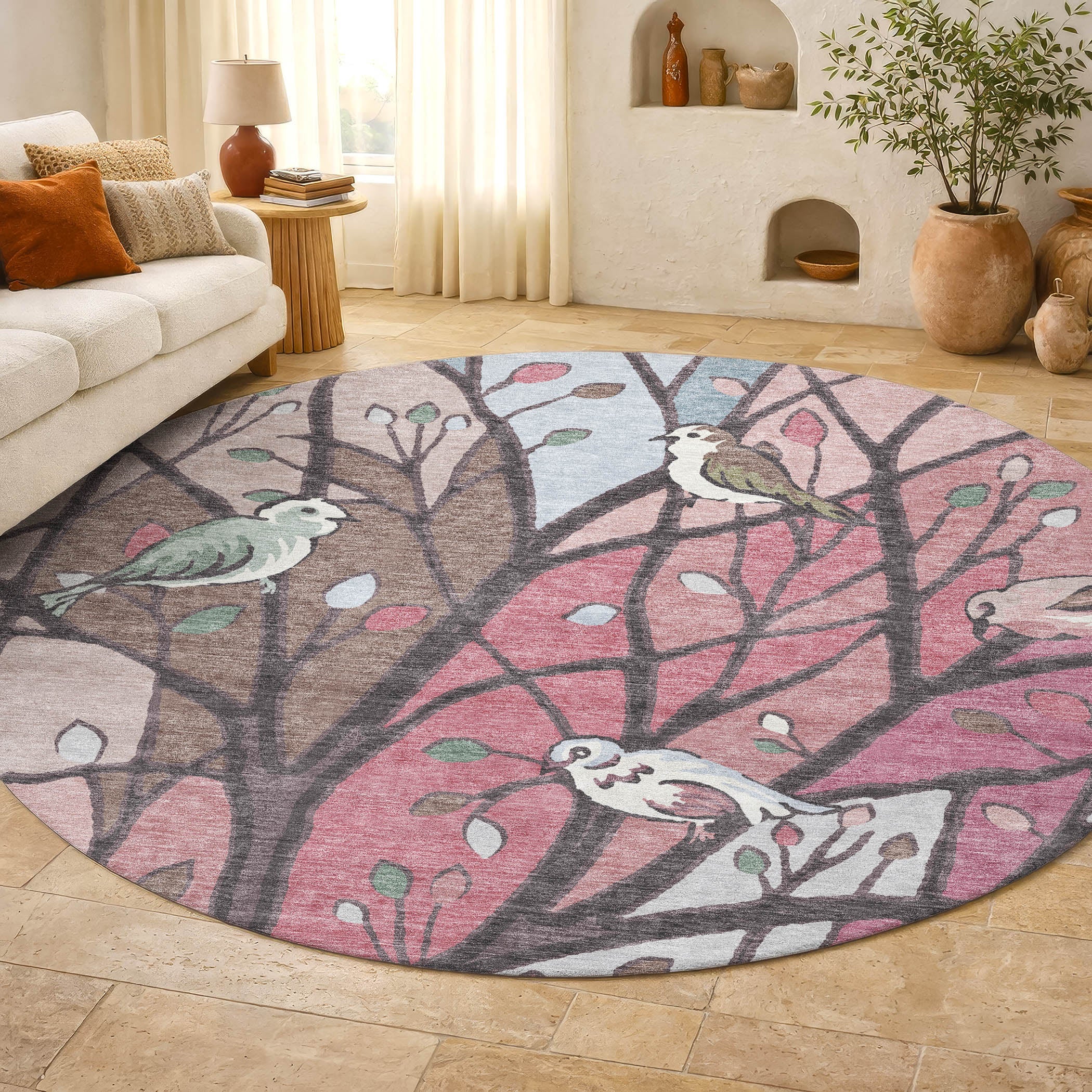 Sintra Machine Washable Transitional Blush Pink Rug 8' x 8' #shape_Round
