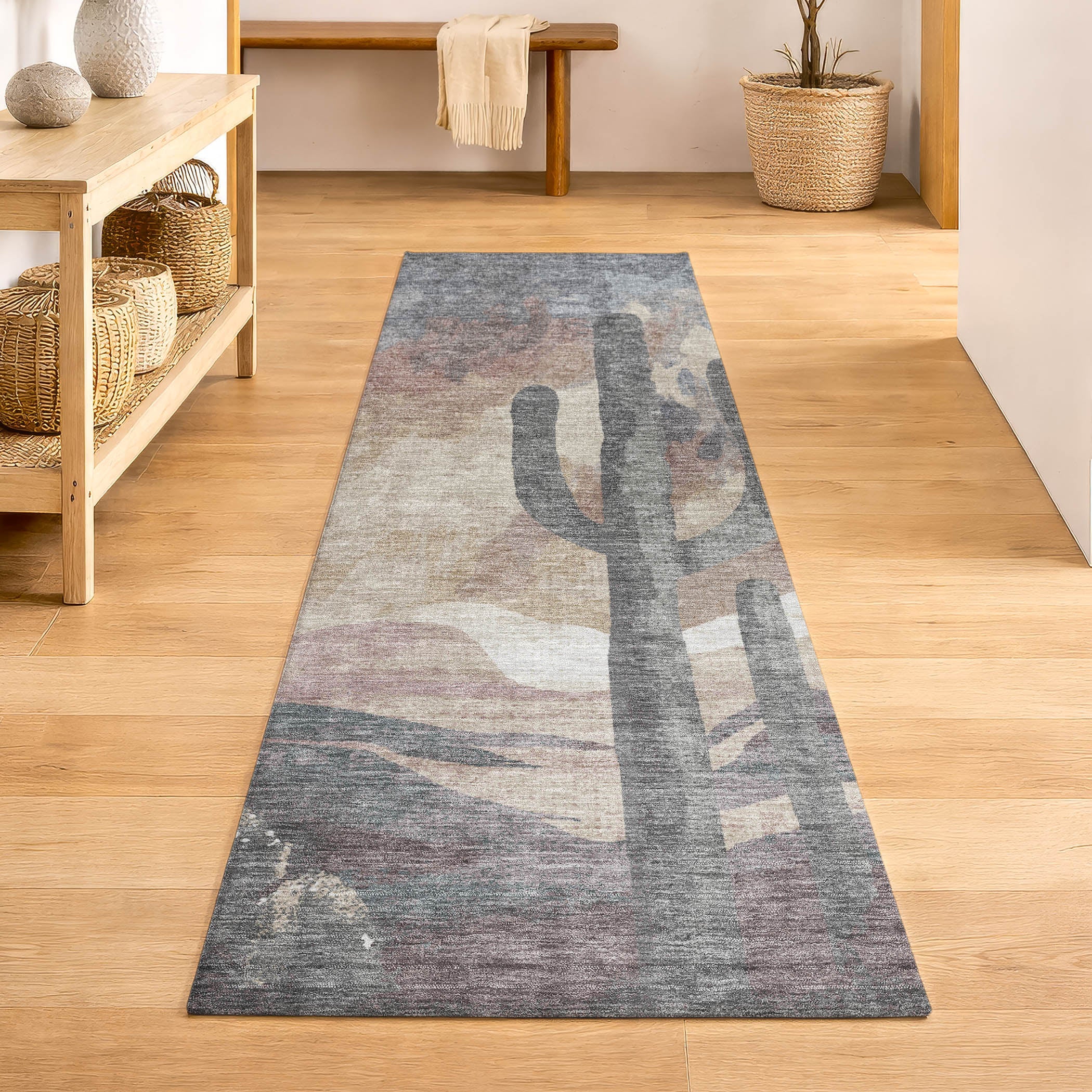 Cartagena Machine Washable Transitional Taupe Brown Rug 2'3" x 7'6" #shape_Runner