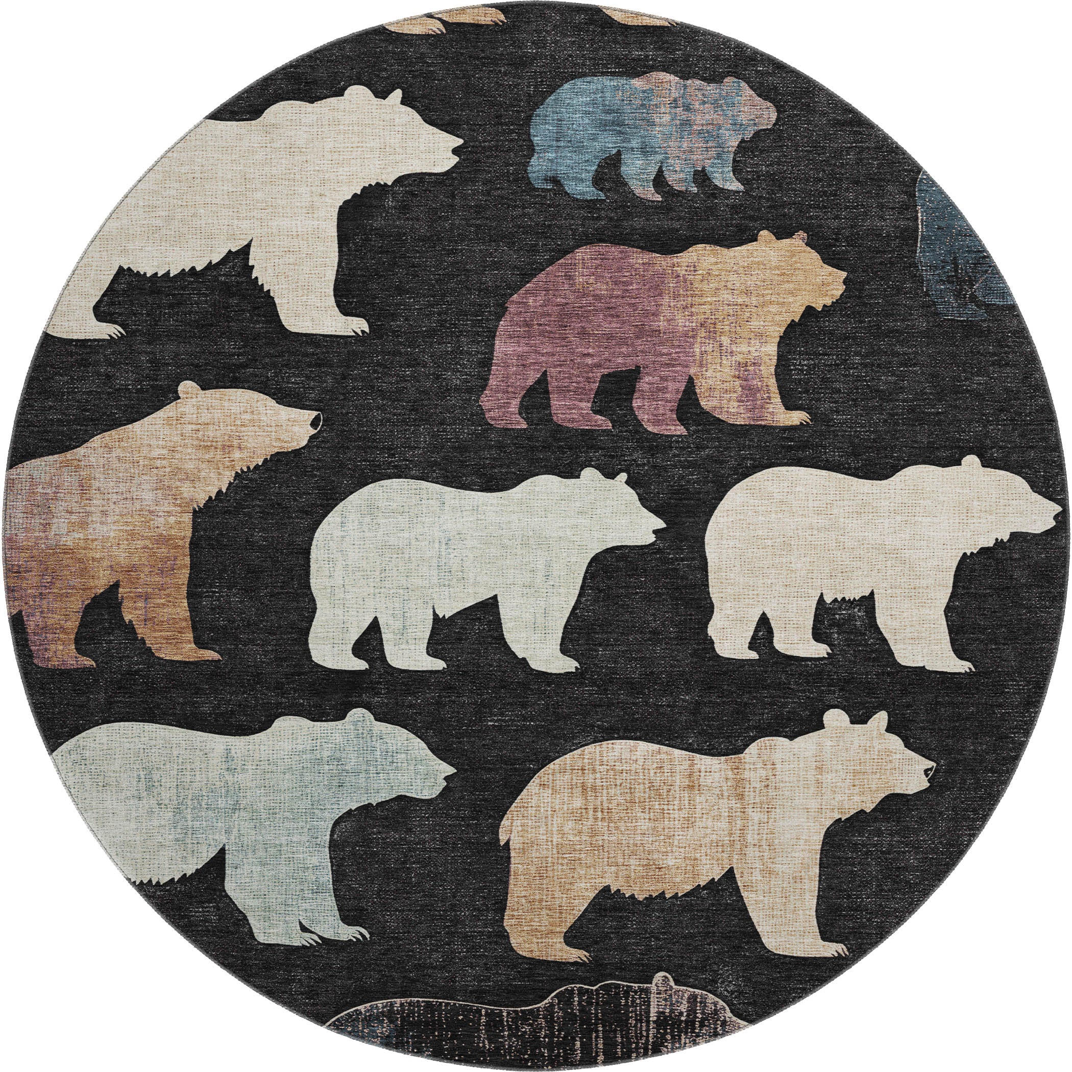Porto Machine Washable Transitional Black Rug 8' x 8' #shape_Round