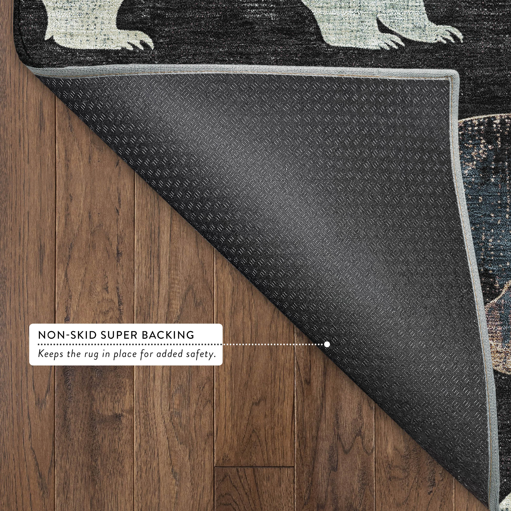 Porto Machine Washable Transitional Black Rug 1'8" x 2'6" #shape_Rectangle