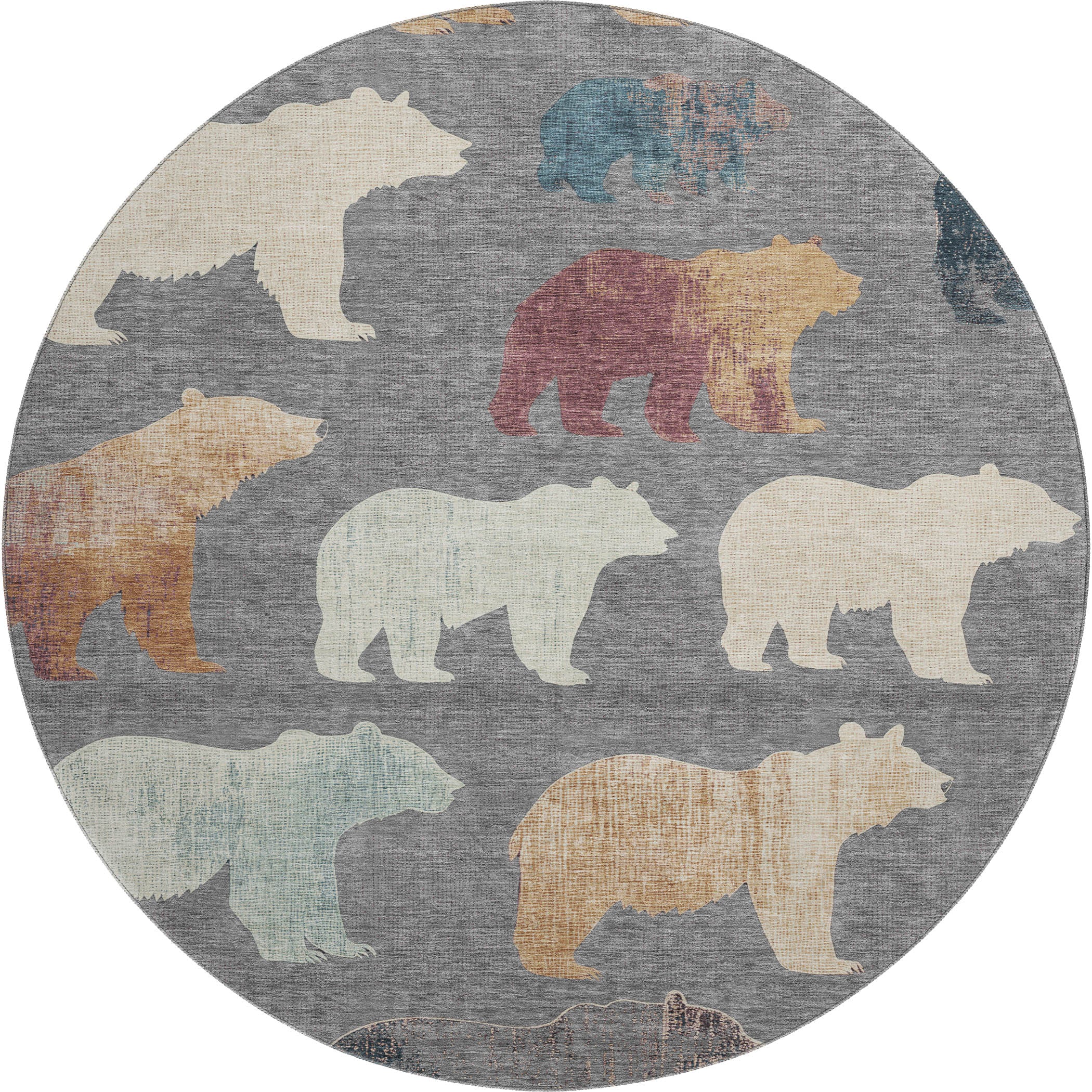 Porto Machine Washable Transitional Gray Rug 8' x 8' #shape_Round