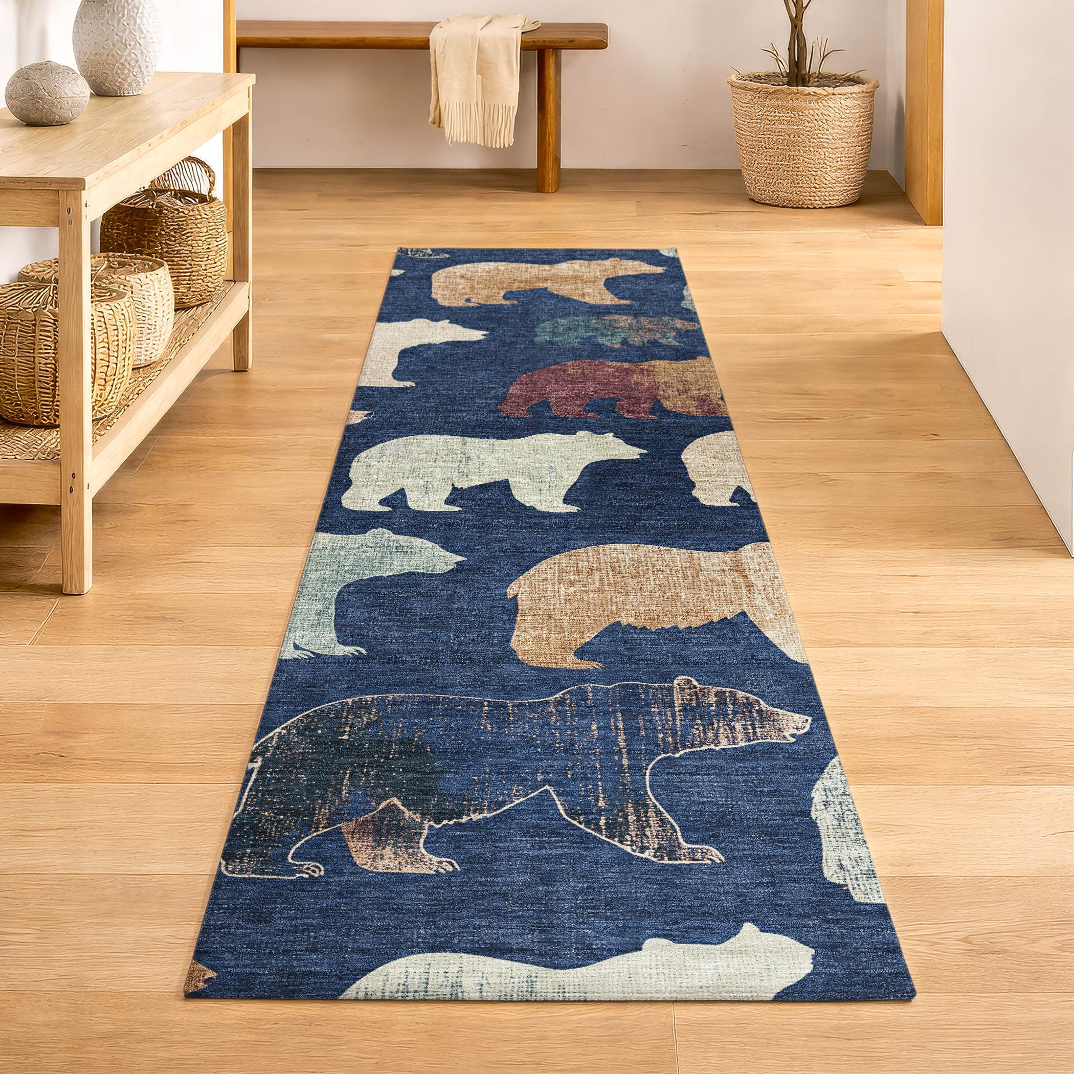 Porto Machine Washable Transitional Navy Blue Rug 2'3" x 7'6" #shape_Runner