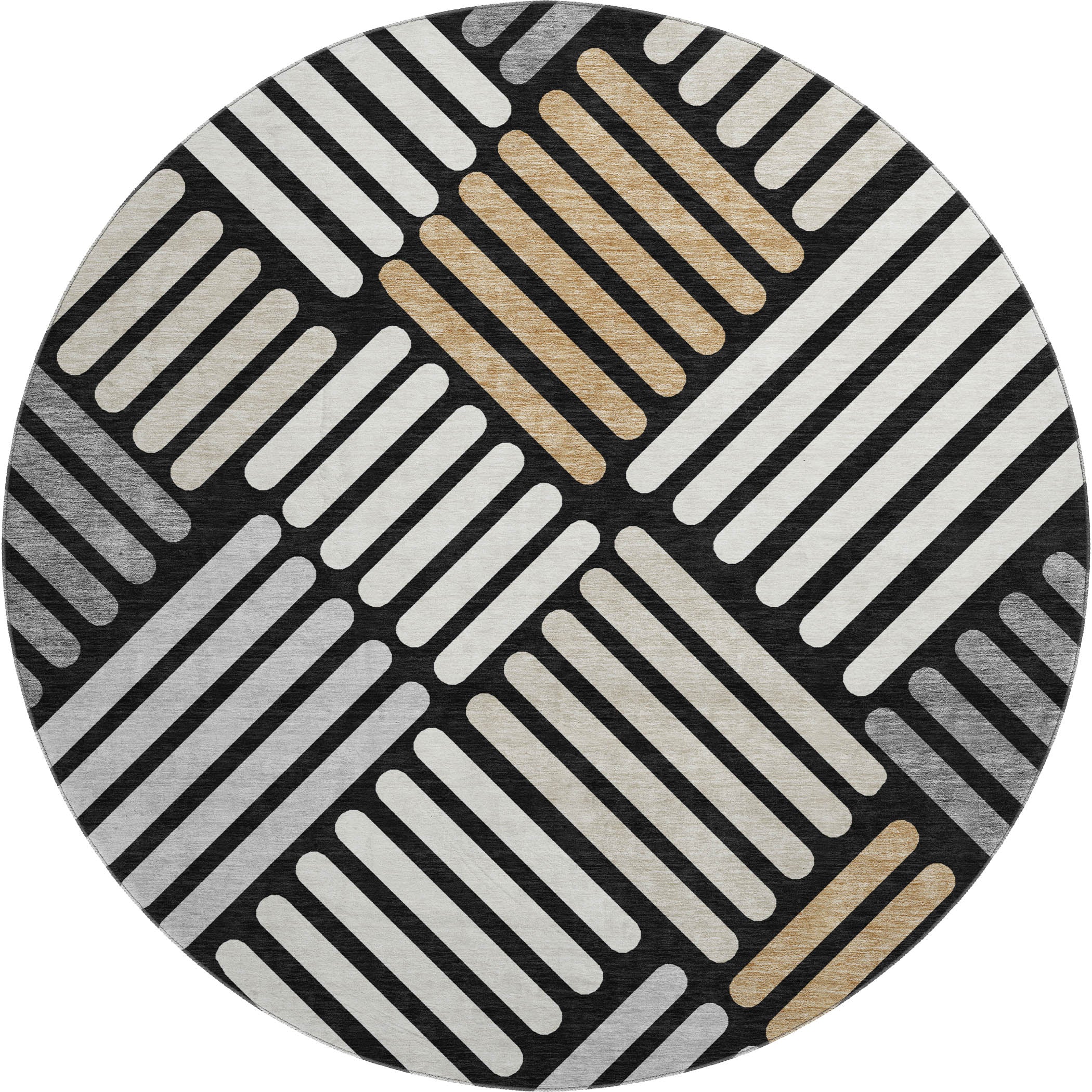 Tbilisi Machine Washable Transitional Black Rug 8' x 8' #shape_Round