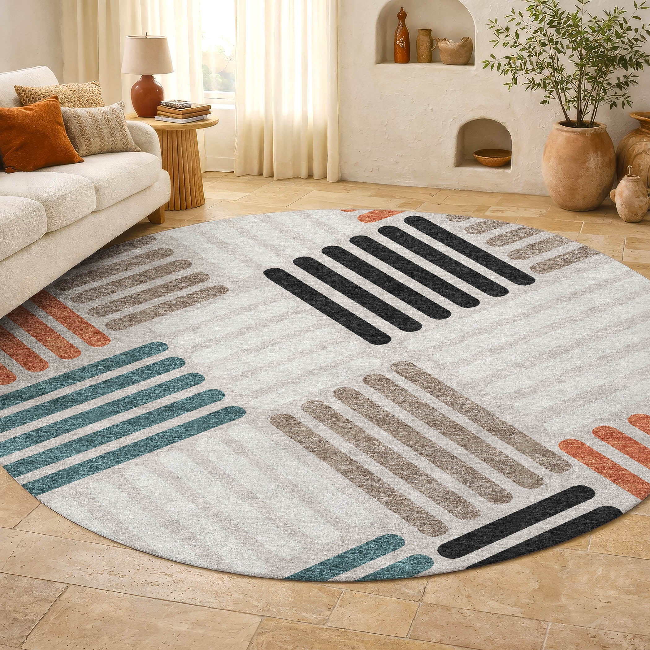 Tbilisi Machine Washable Transitional Dune Ivory Rug 8' x 8' #shape_Round