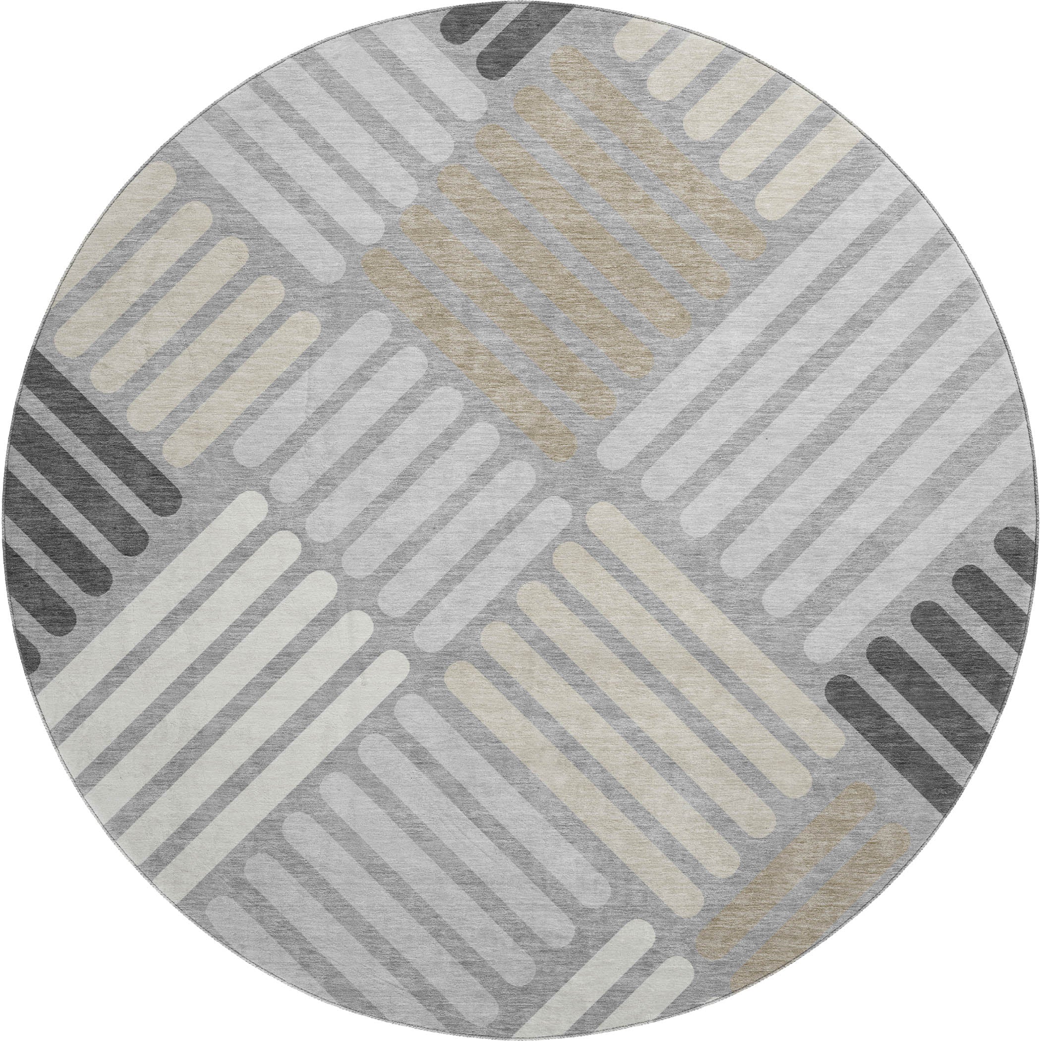 Tbilisi Machine Washable Transitional Gray Rug 8' x 8' #shape_Round