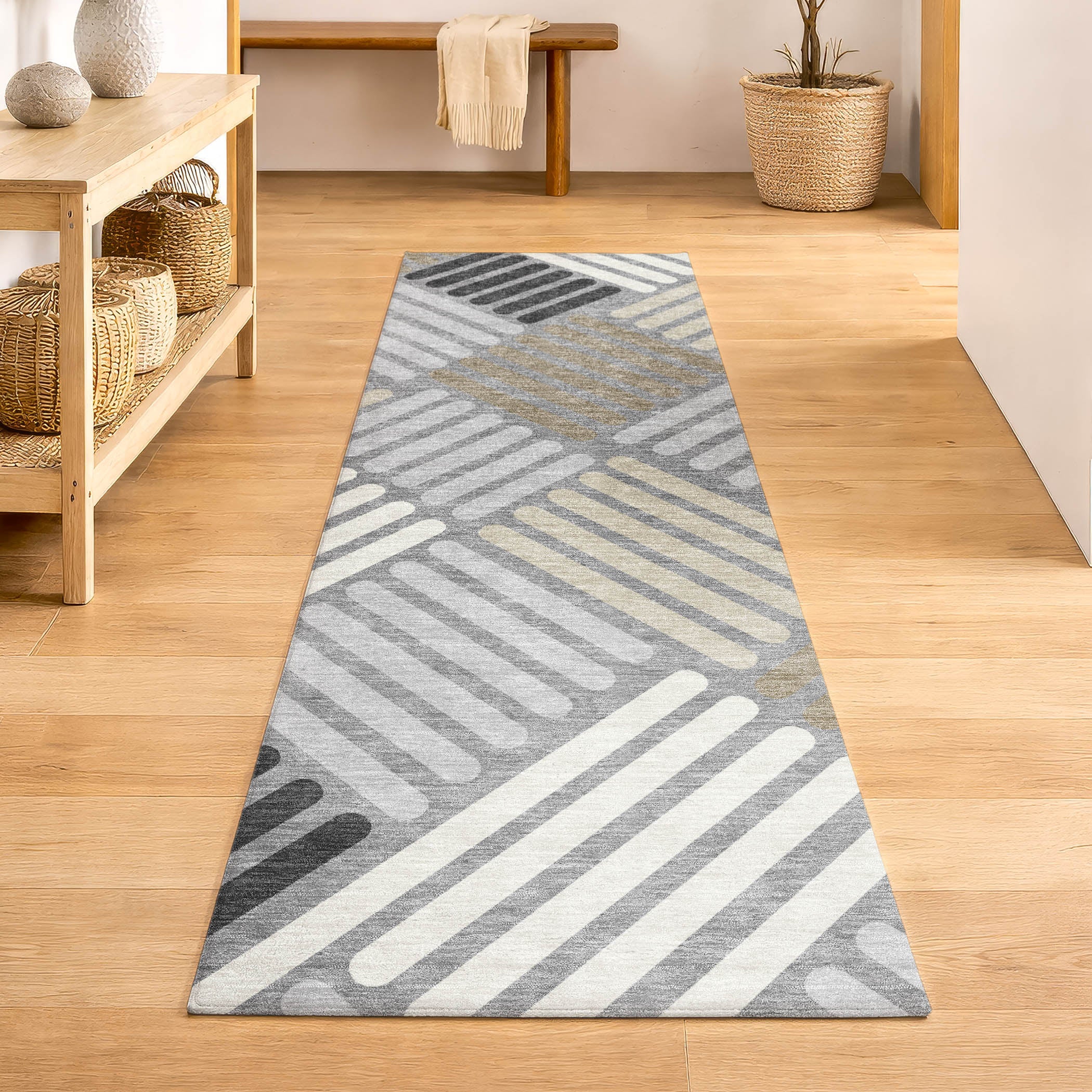 Tbilisi Machine Washable Transitional Gray Rug 2'3" x 7'6" #shape_Runner