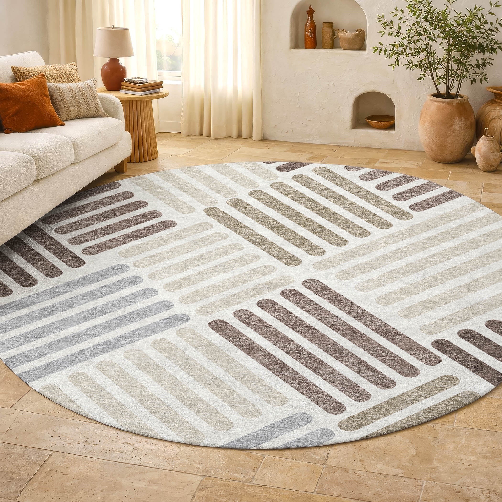 Tbilisi Machine Washable Transitional Ivory Rug 8' x 8' #shape_Round