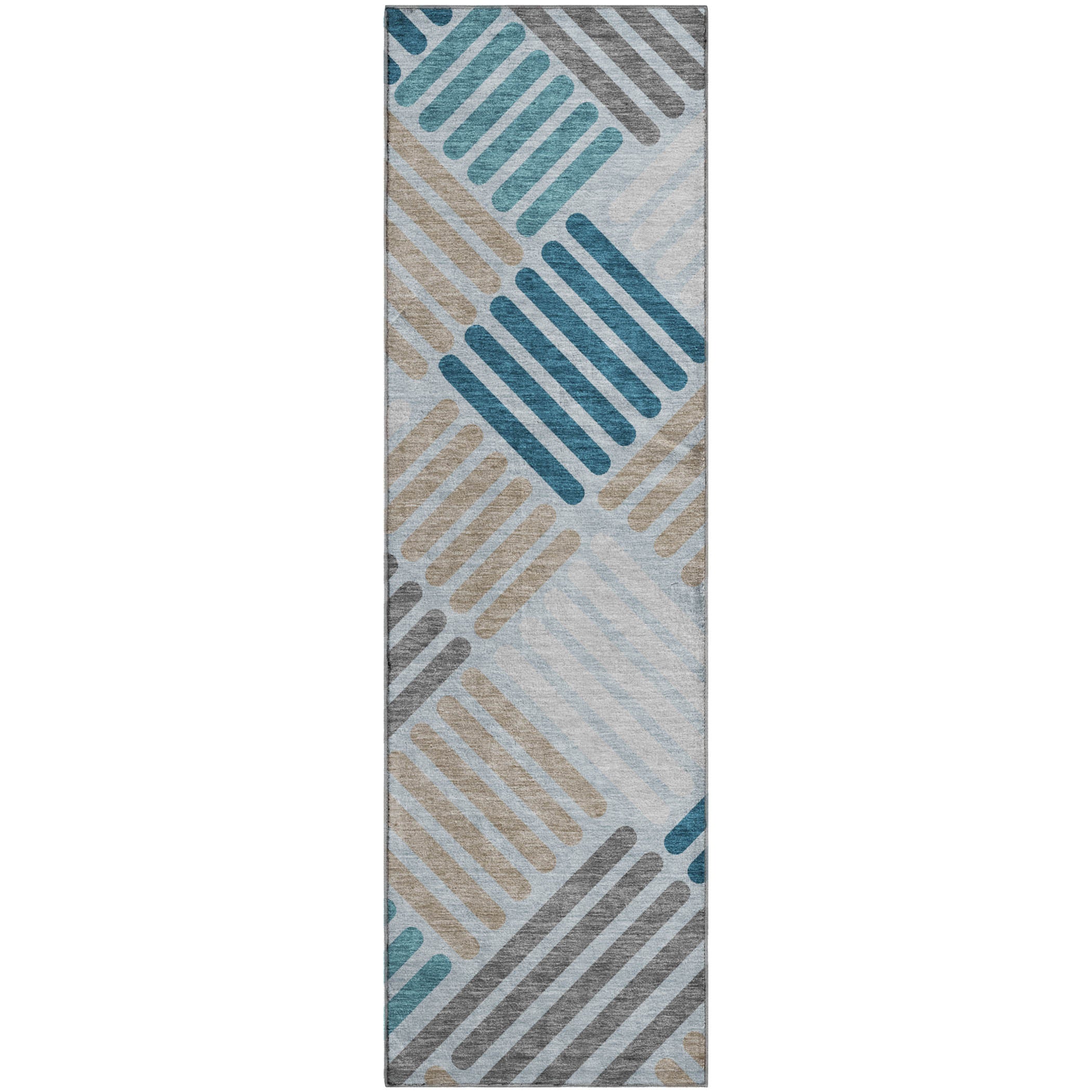 Tbilisi Machine Washable Transitional Teal Rug 2'3" x 7'6" #shape_Runner