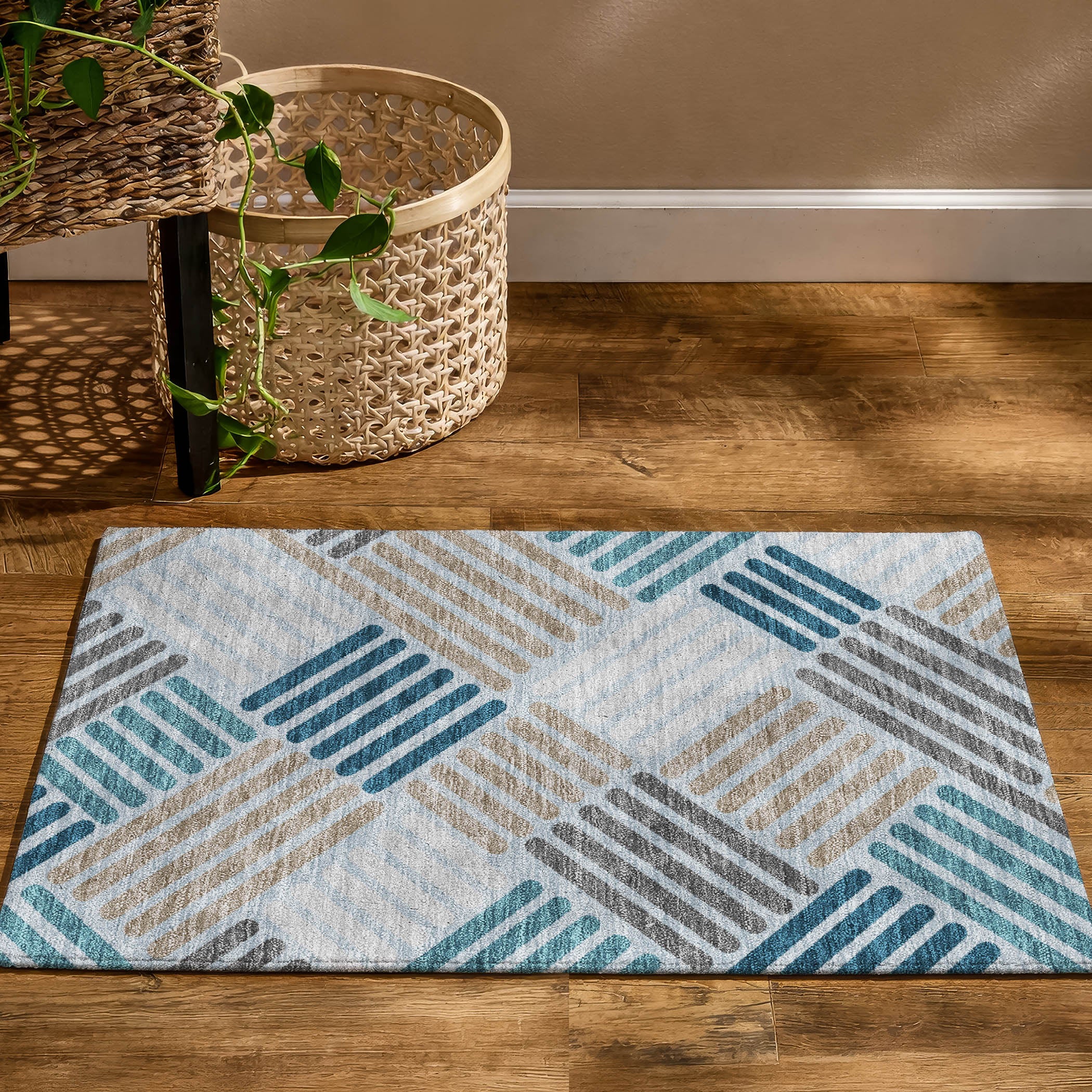 Tbilisi Machine Washable Transitional Teal Rug 1'8" x 2'6" #shape_Rectangle
