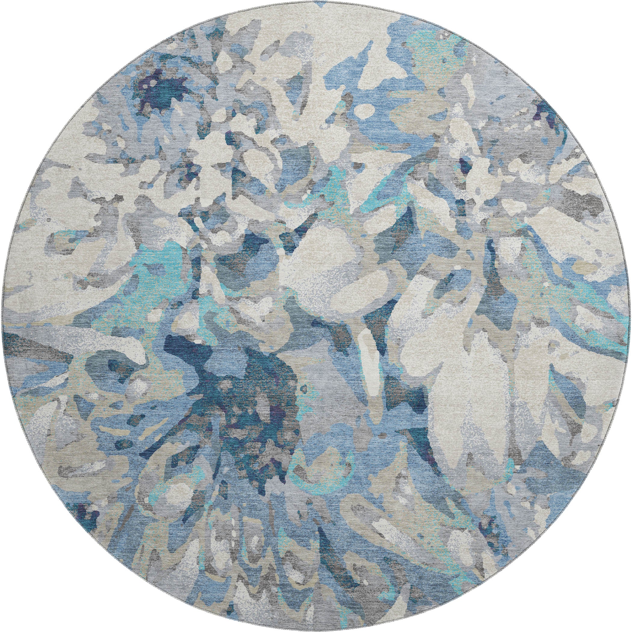 Lima Machine Washable Transitional Denim Blue Rug 8' x 8' #shape_Round