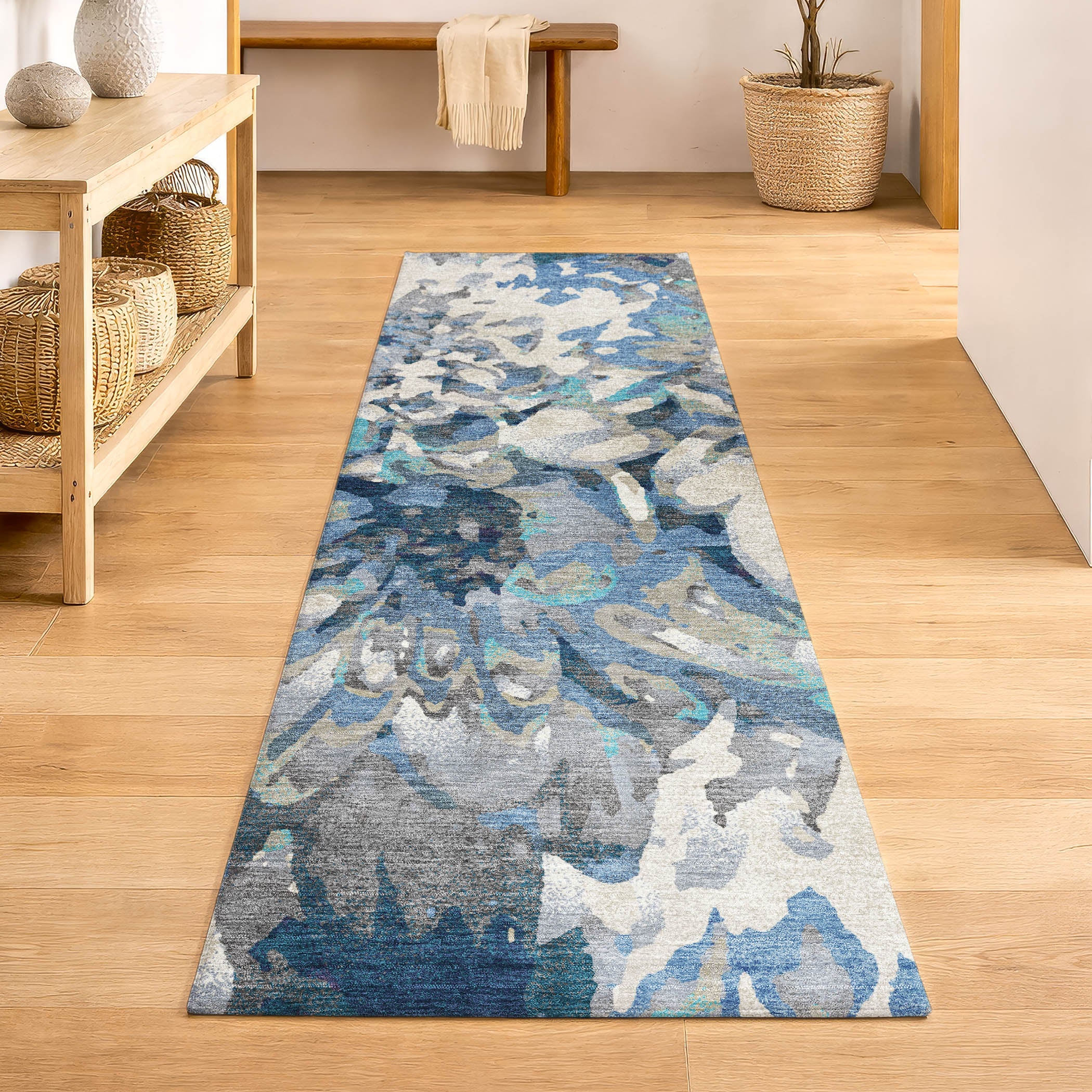 Lima Machine Washable Transitional Denim Blue Rug 2'3" x 7'6" #shape_Runner
