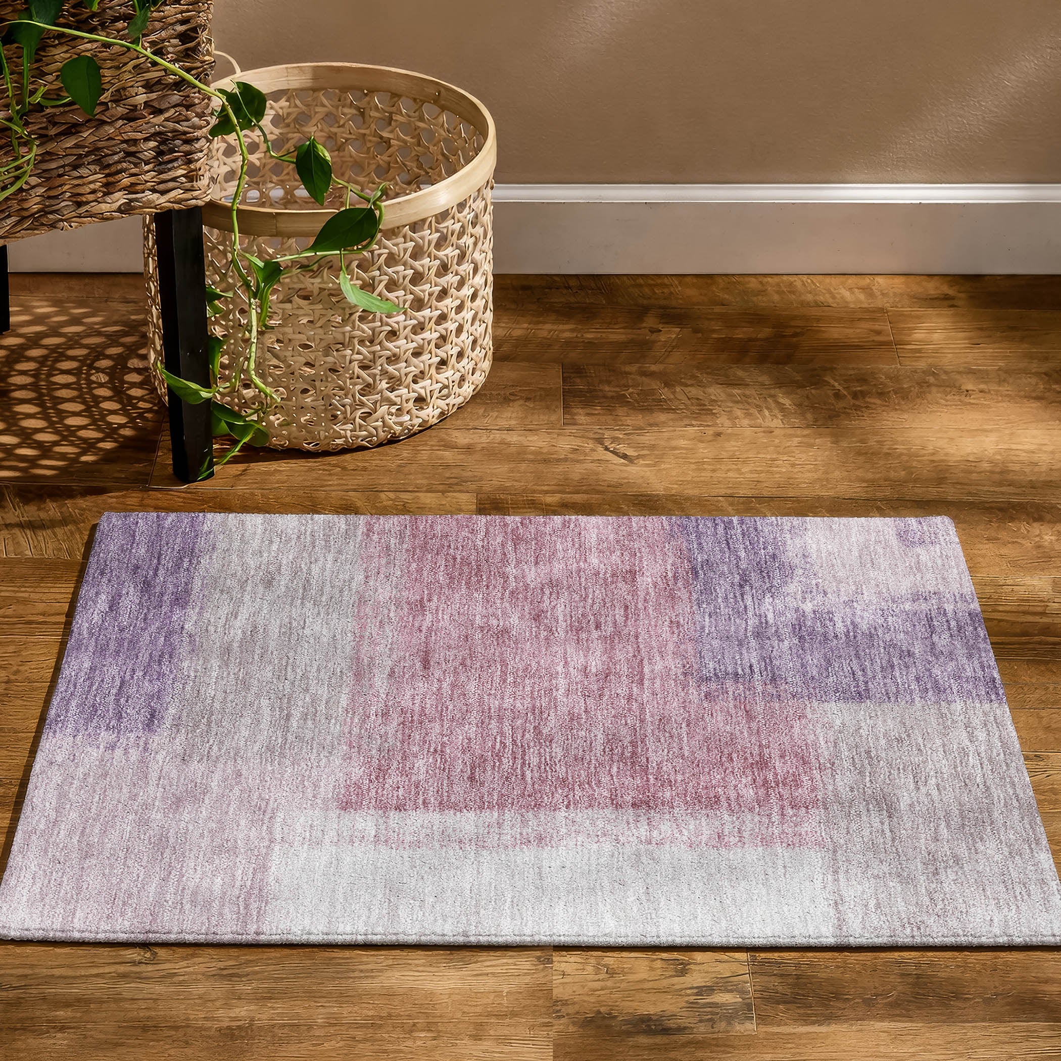 Prague Machine Washable Contemporary Blush Pink Rug 1'8" x 2'6" #shape_Rectangle