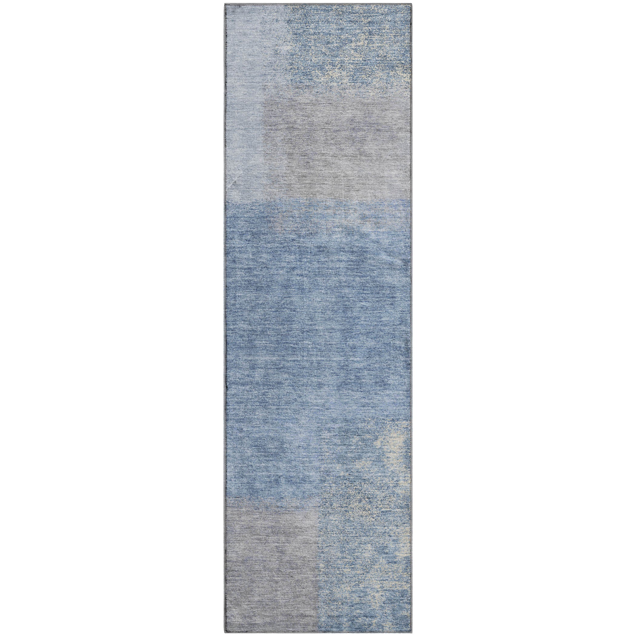 Prague Machine Washable Contemporary Denim Blue Rug 2'3" x 7'6" #shape_Runner