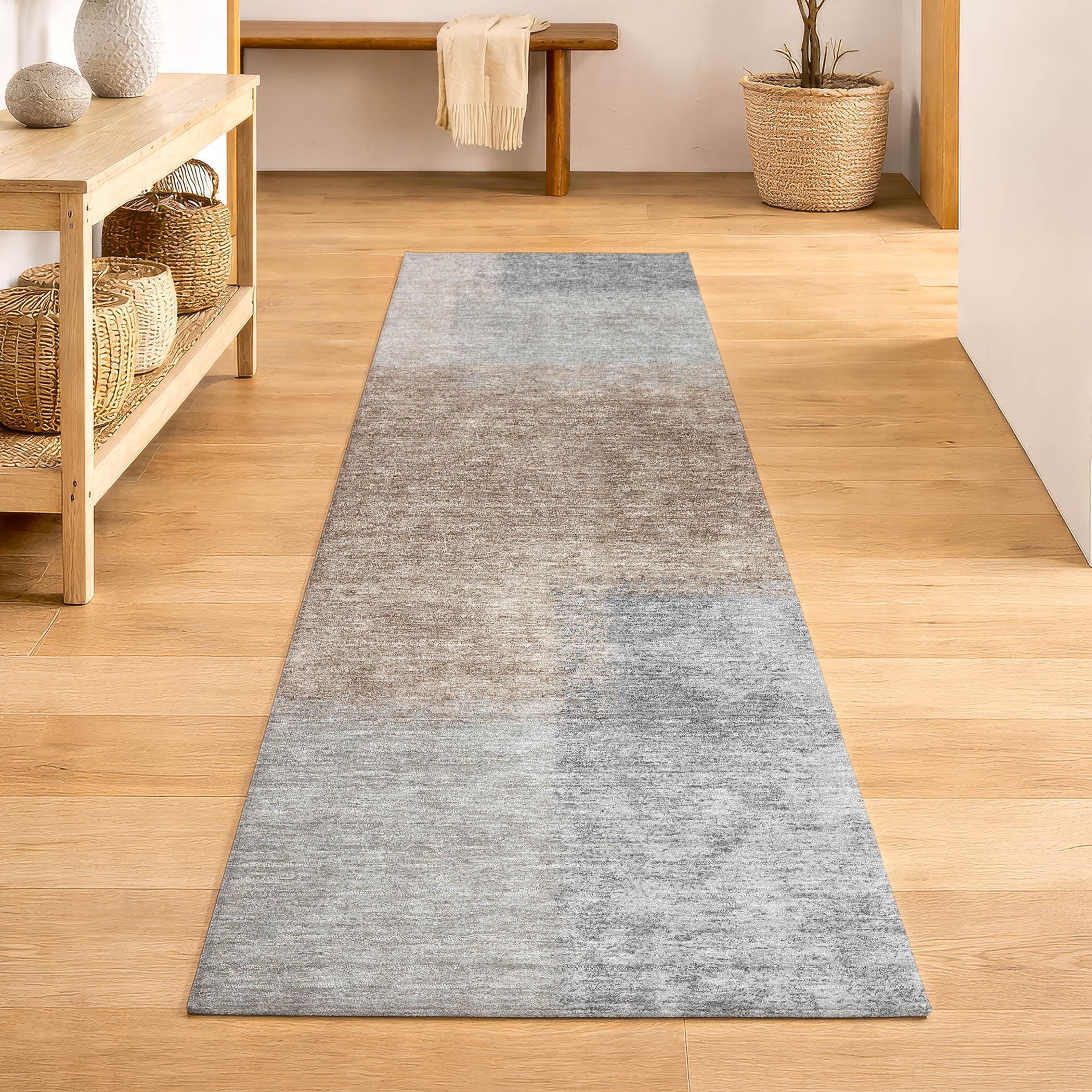 Prague Machine Washable Contemporary Taupe Brown Rug 2'3" x 7'6" #shape_Runner