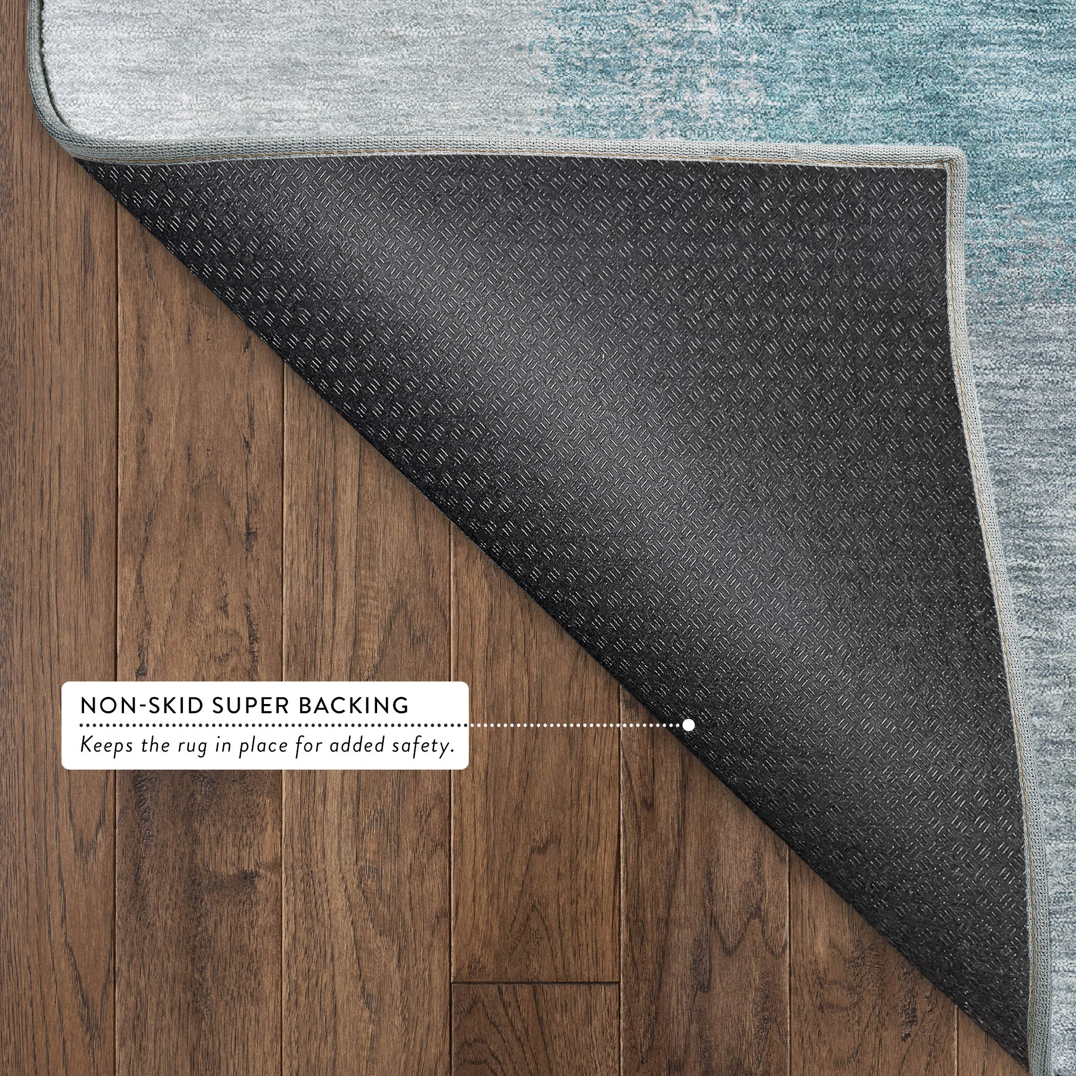 Prague Machine Washable Contemporary Teal Rug 1'8" x 2'6" #shape_Rectangle