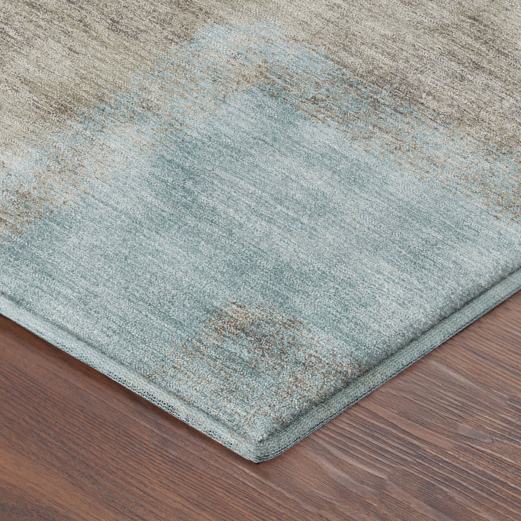 Prague Machine Washable Contemporary Teal Rug 1'8" x 2'6" #shape_Rectangle
