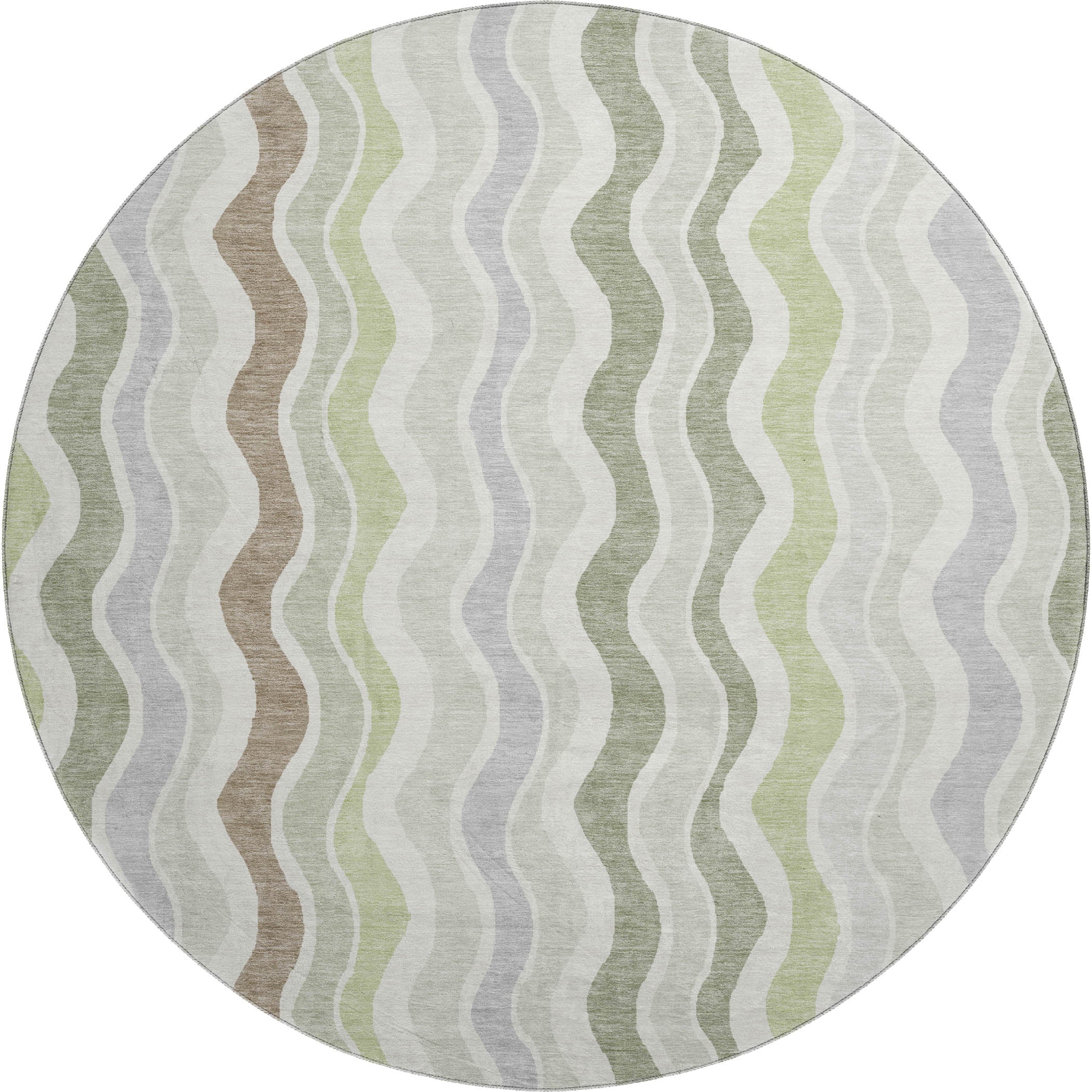 Florence Machine Washable Transitional Aloe Green Rug 8' x 8' #shape_Round