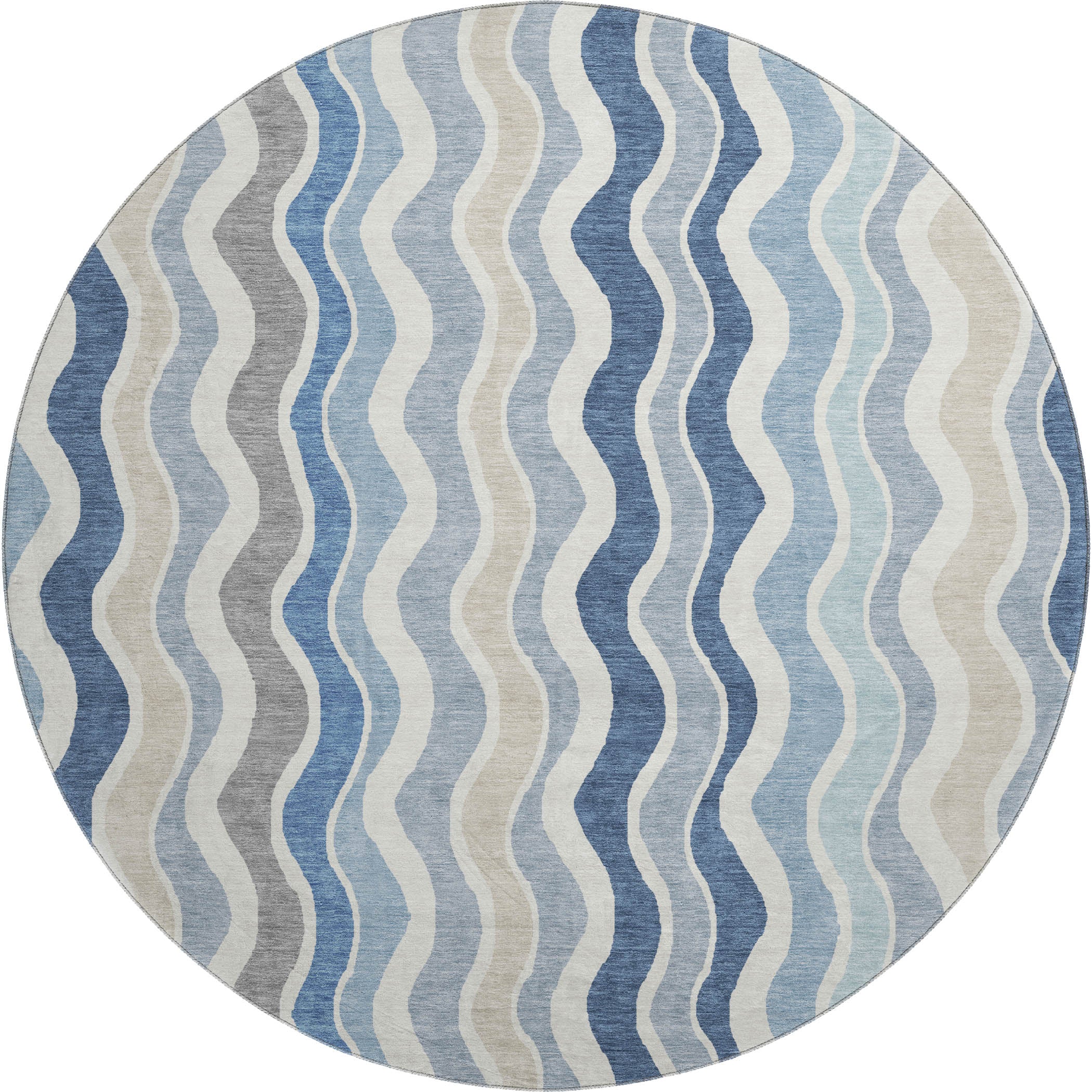Florence Machine Washable Transitional Blue Rug 8' x 8' #shape_Round