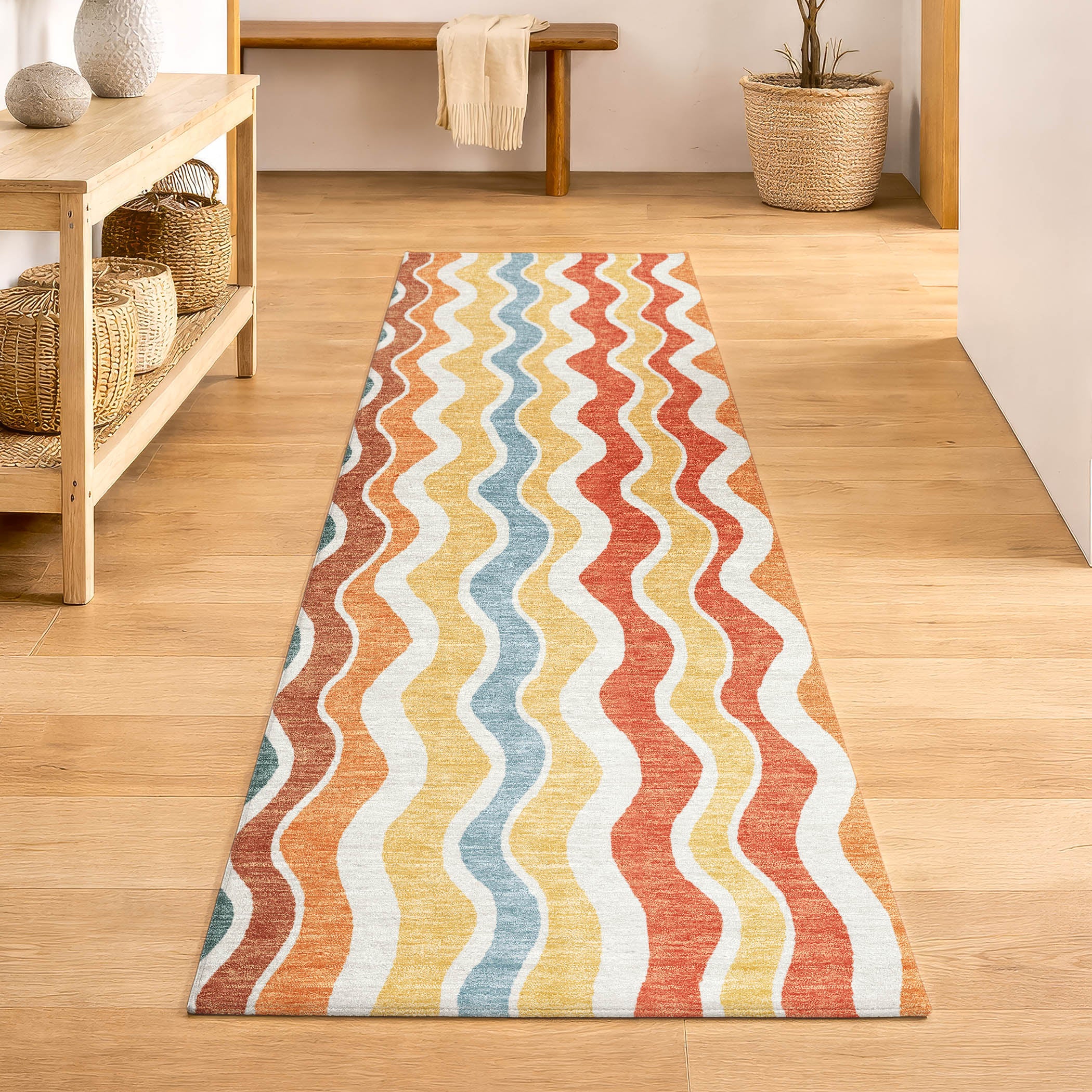 Florence Machine Washable Transitional Coral Orange Rug 2'3" x 7'6" #shape_Runner