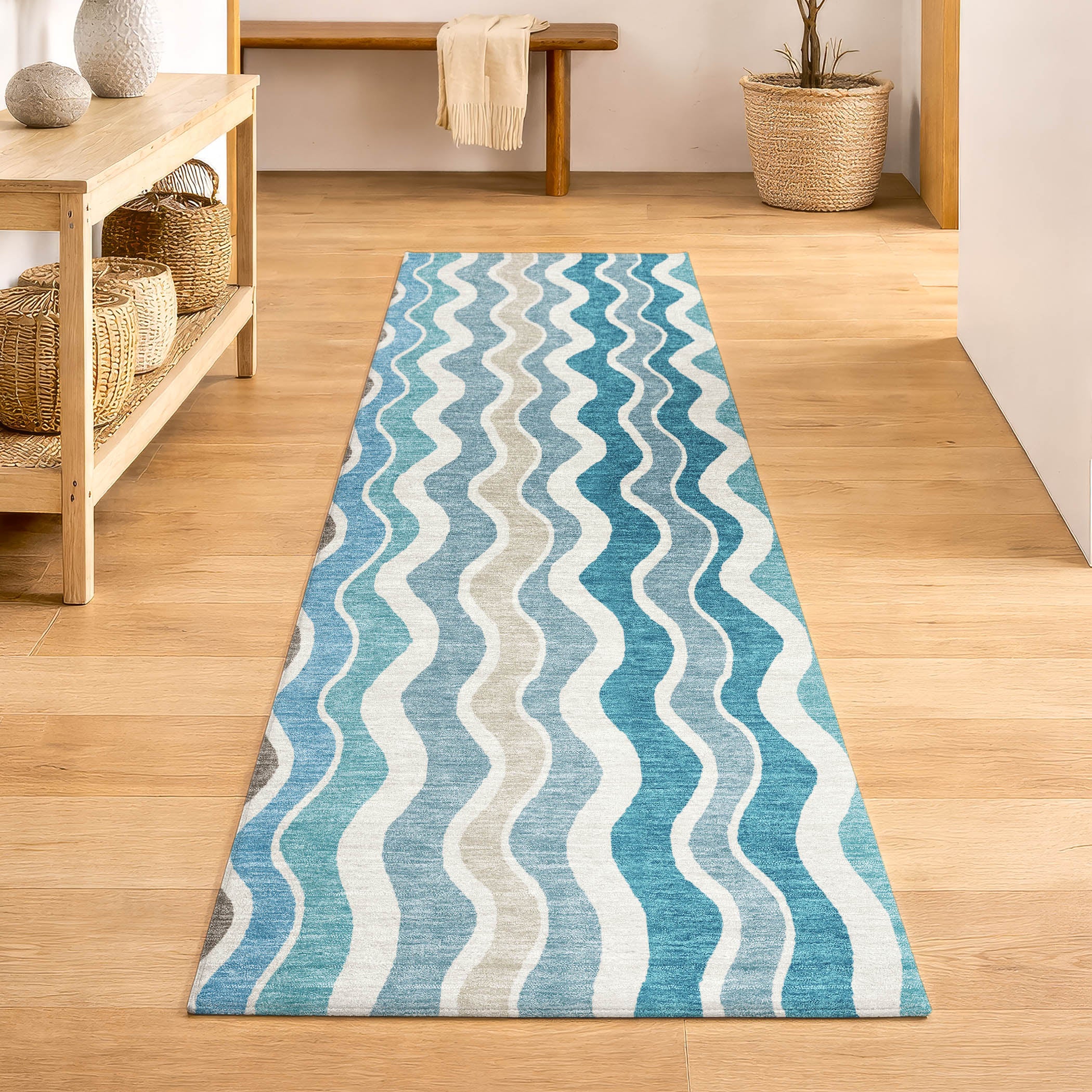 Florence Machine Washable Transitional Teal Rug 2'3" x 7'6" #shape_Runner