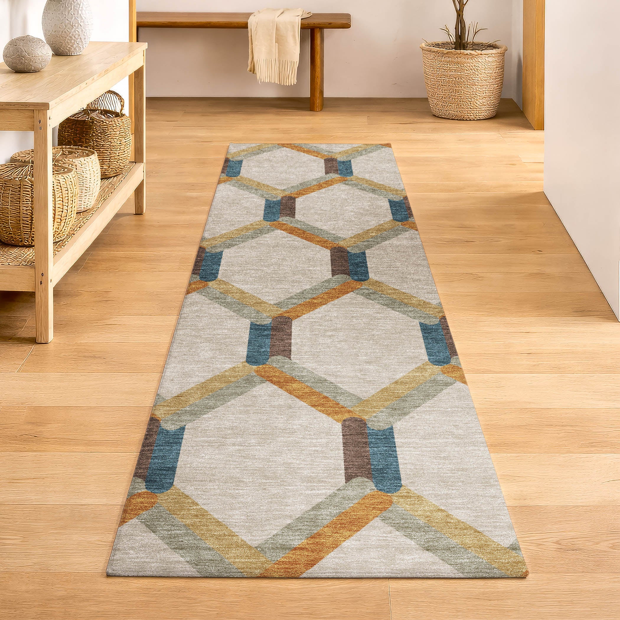 Ghent Machine Washable Transitional Beige Brown Rug 2'3" x 7'6" #shape_Runner