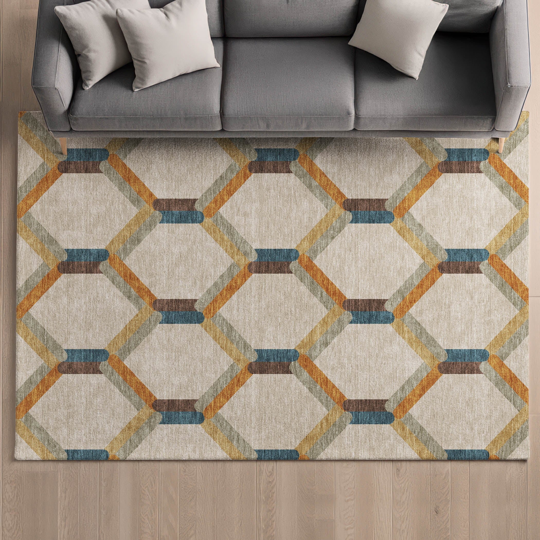 Ghent Machine Washable Transitional Beige Brown Rug 3' x 5' #shape_Rectangle