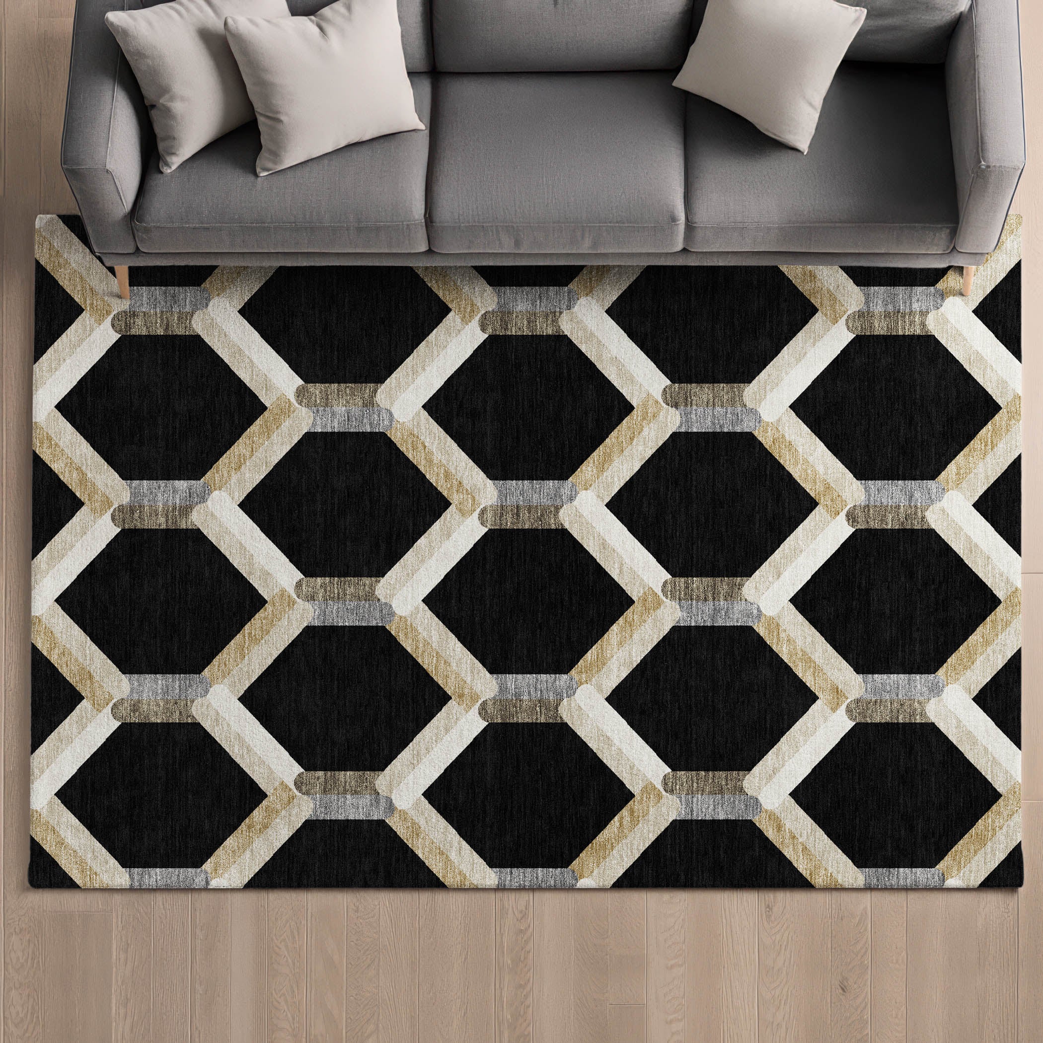 Ghent Machine Washable Transitional Black Rug 3' x 5' #shape_Rectangle