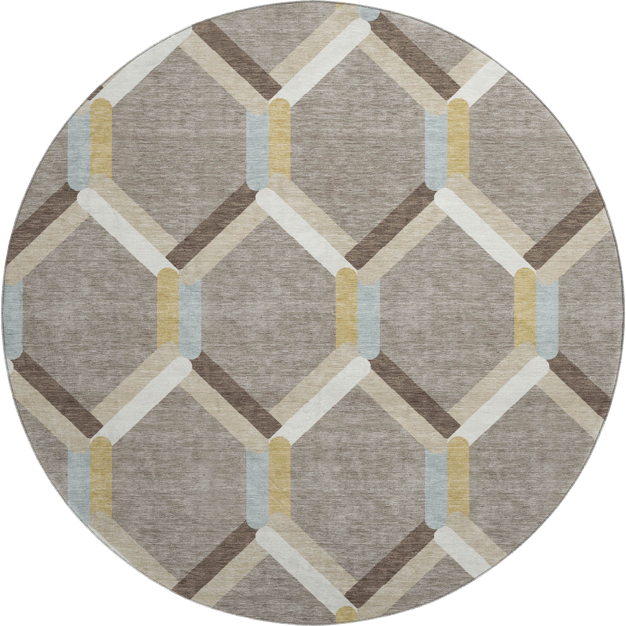Ghent Machine Washable Transitional Brown Rug 8' x 8' #shape_Round