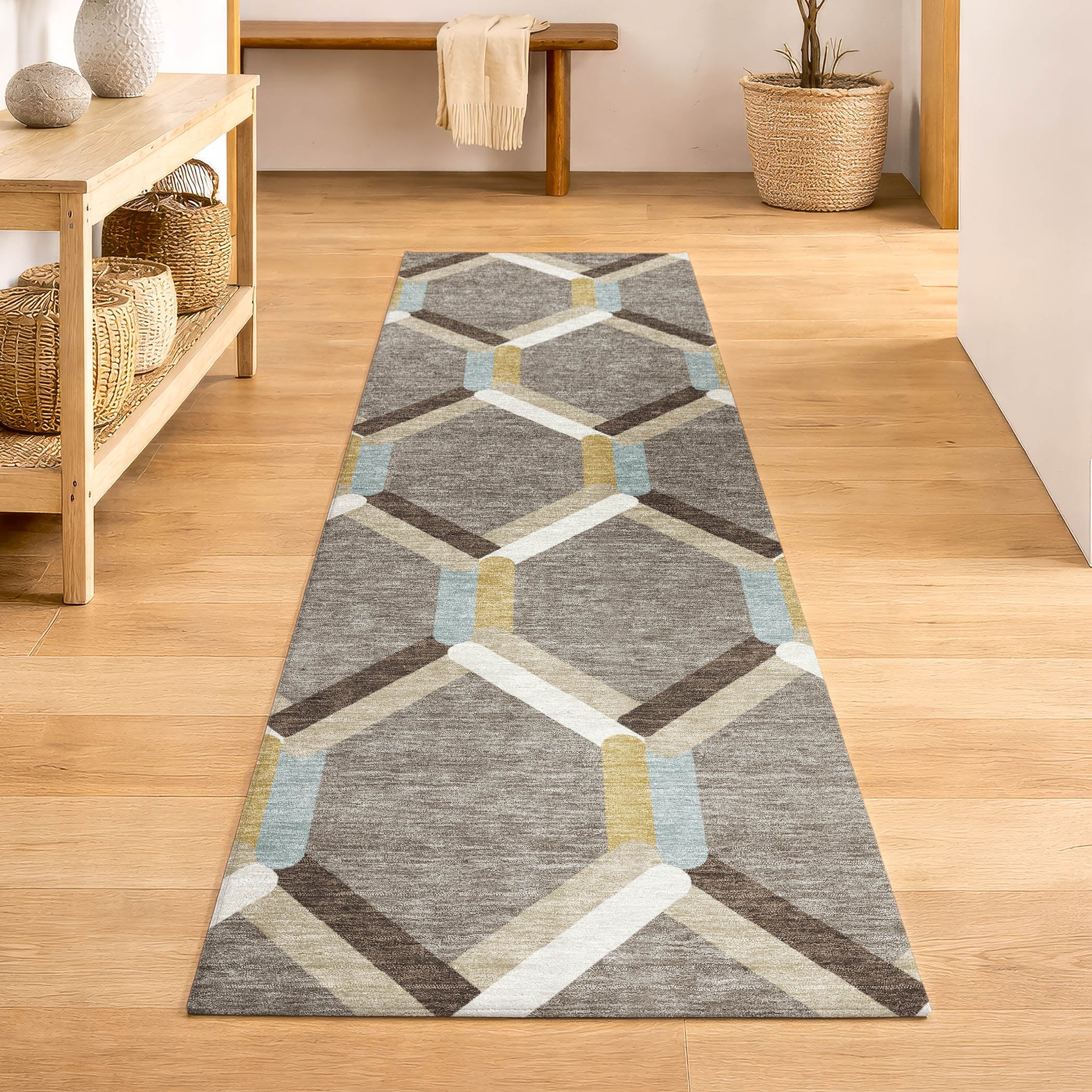 Ghent Machine Washable Transitional Brown Rug 2'3" x 7'6" #shape_Runner
