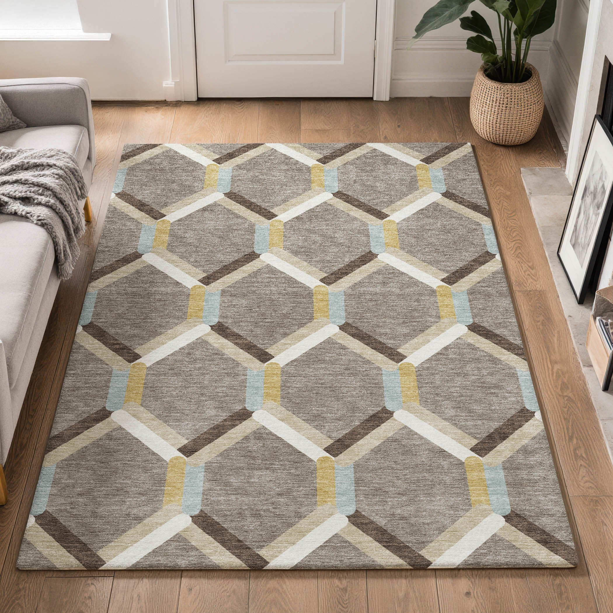 Ghent Machine Washable Transitional Brown Rug 3' x 5' #shape_Rectangle