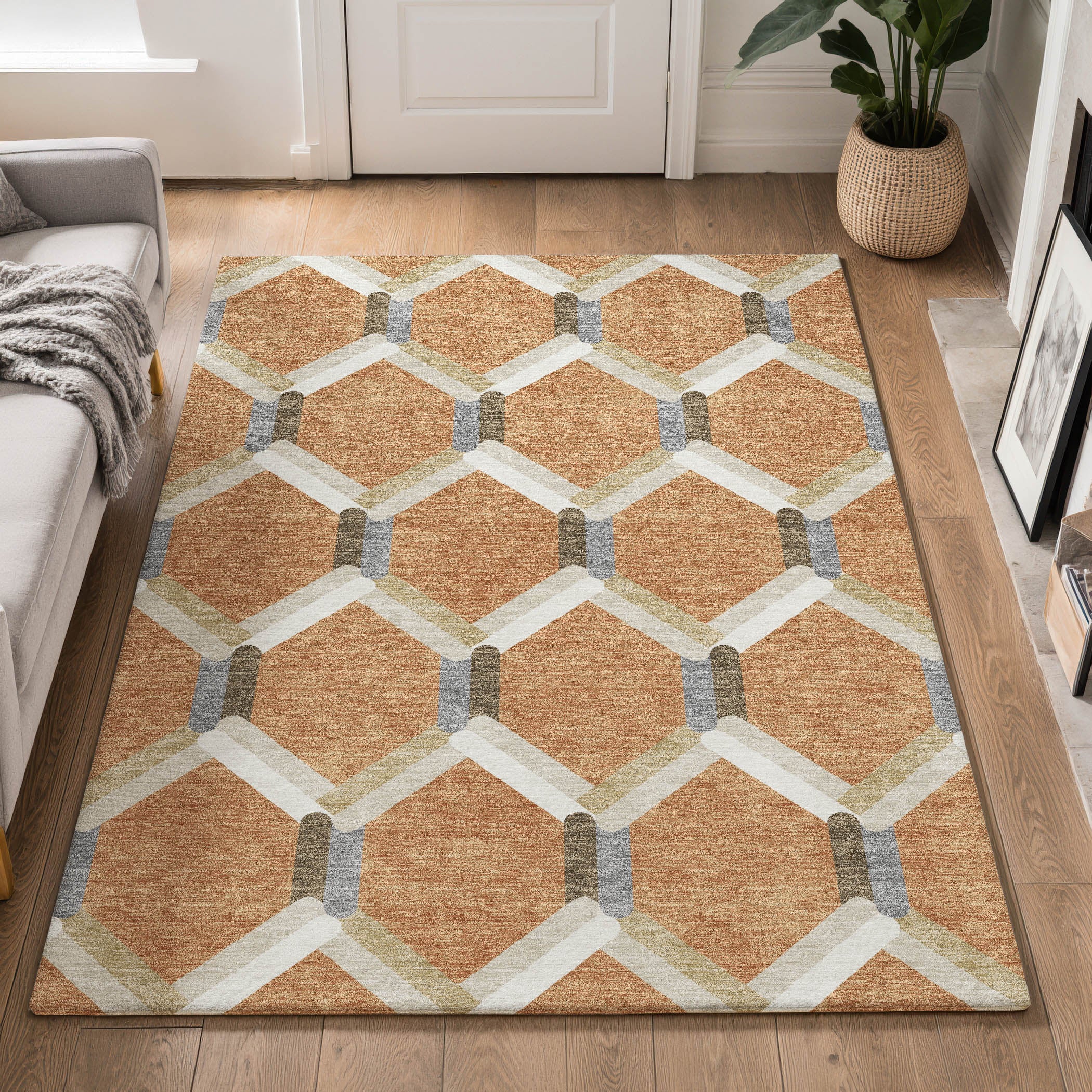 Ghent Machine Washable Transitional Copper Orange Rug 3' x 5' #shape_Rectangle