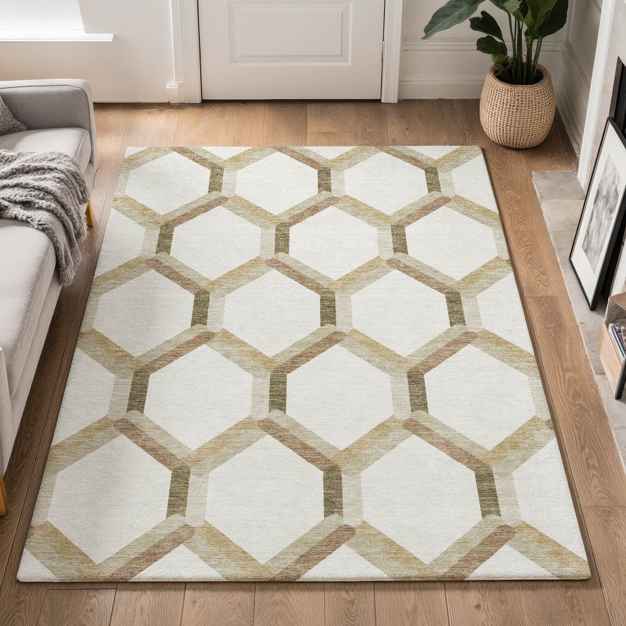 Ghent Machine Washable Transitional Ivory Rug 3' x 5' #shape_Rectangle