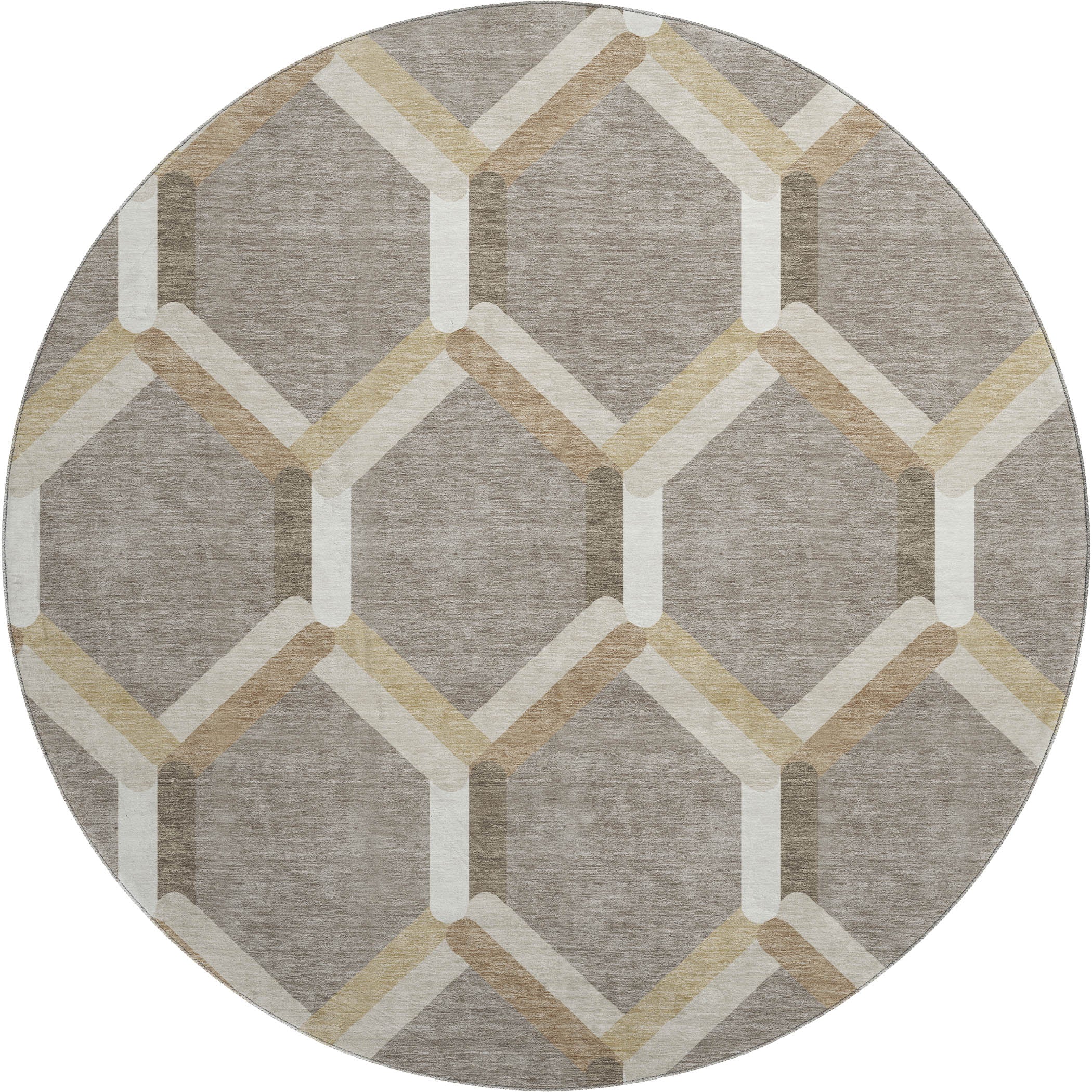 Ghent Machine Washable Transitional Taupe Brown Rug 8' x 8' #shape_Round