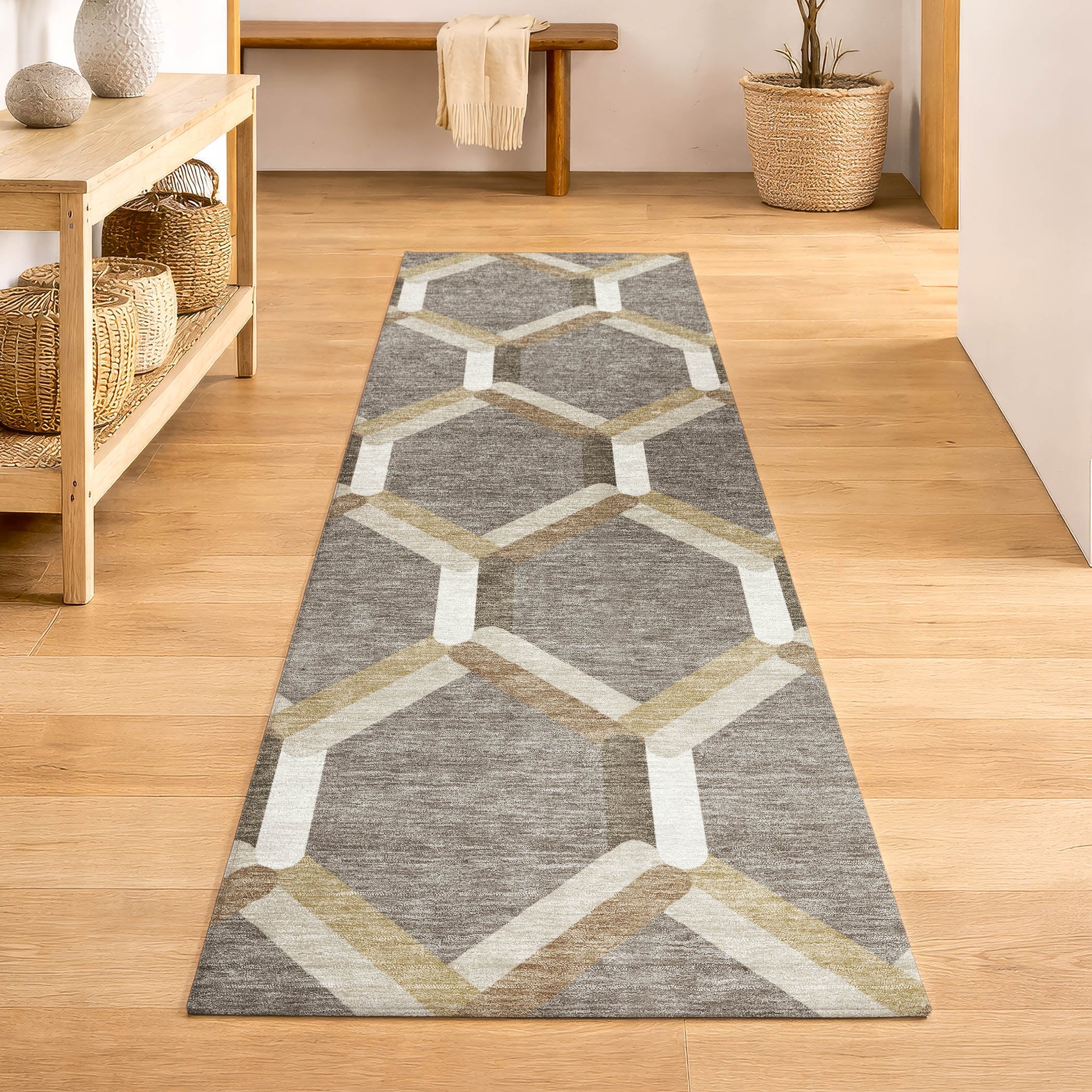 Ghent Machine Washable Transitional Taupe Brown Rug 2'3" x 7'6" #shape_Runner