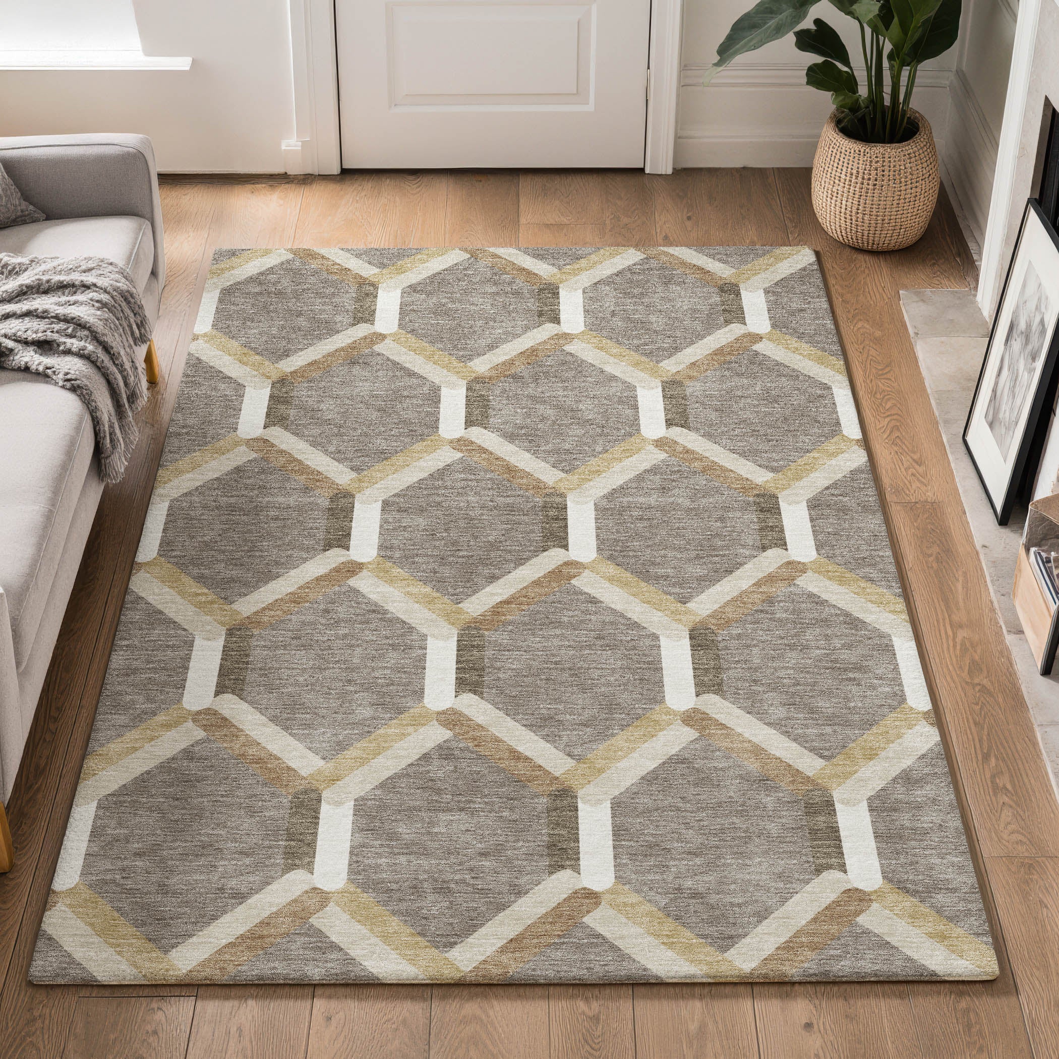 Ghent Machine Washable Transitional Taupe Brown Rug 3' x 5' #shape_Rectangle