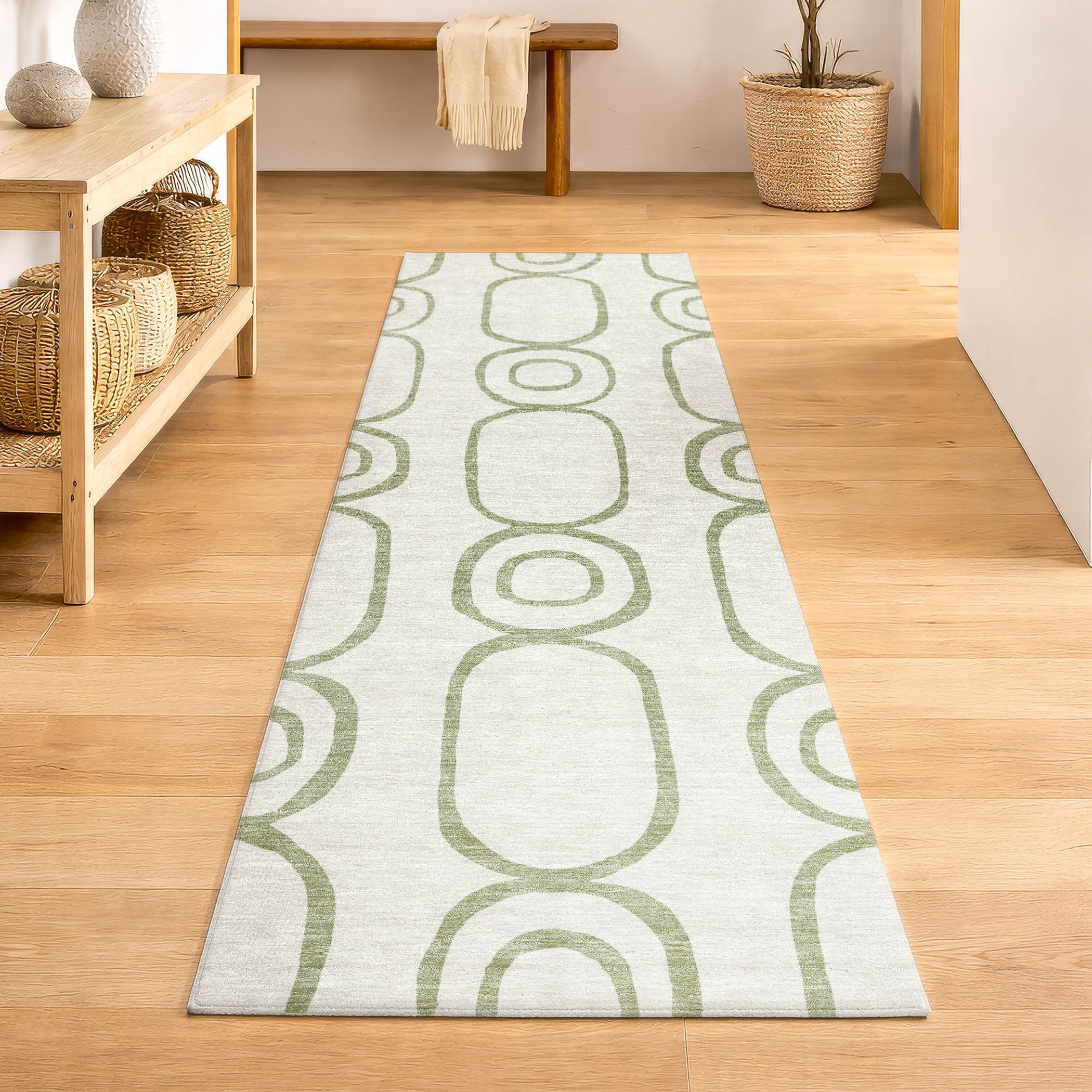 Mdina Machine Washable Transitional Aloe Green Rug 2'3" x 7'6" #shape_Runner