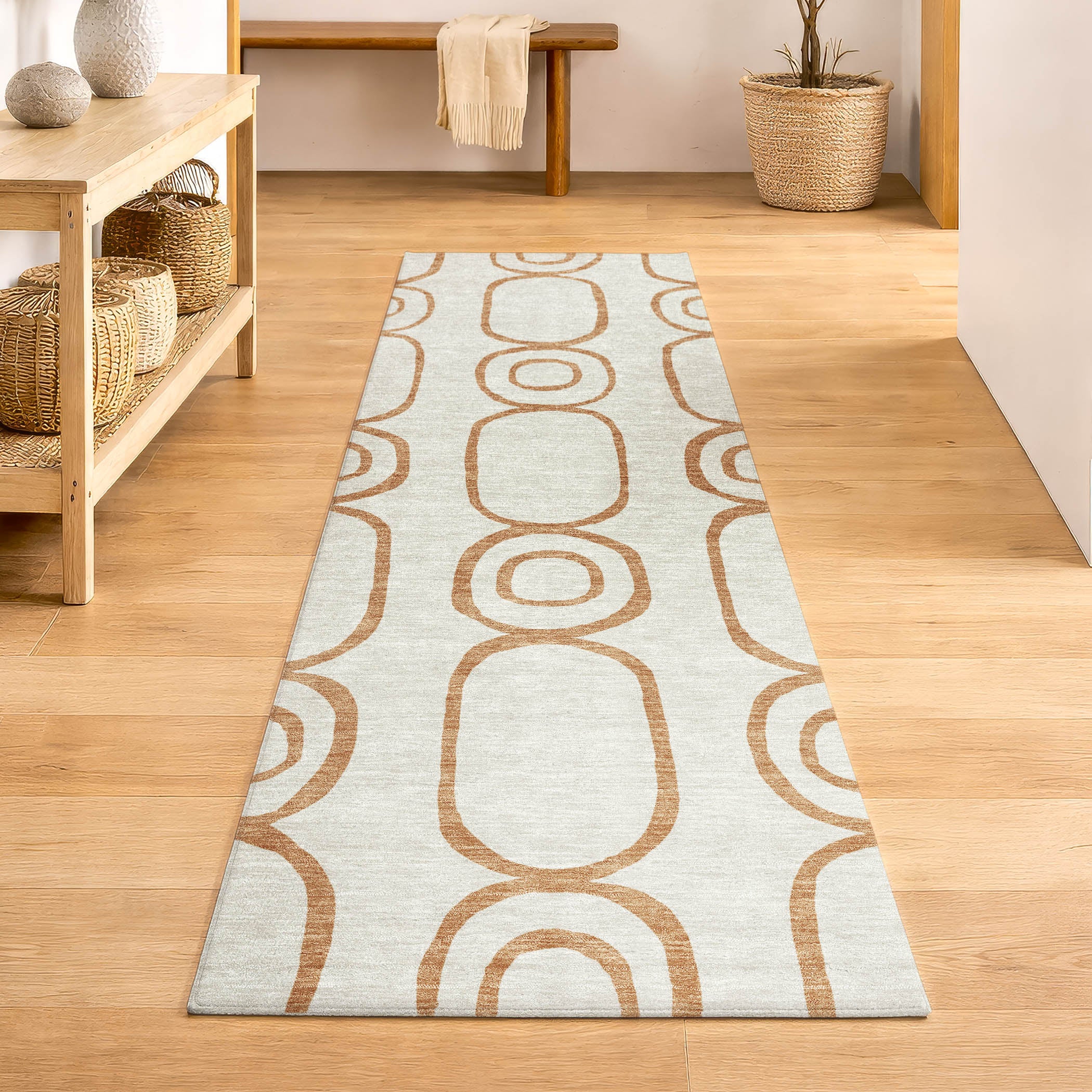 Mdina Machine Washable Transitional Copper Orange Rug 2'3" x 7'6" #shape_Runner