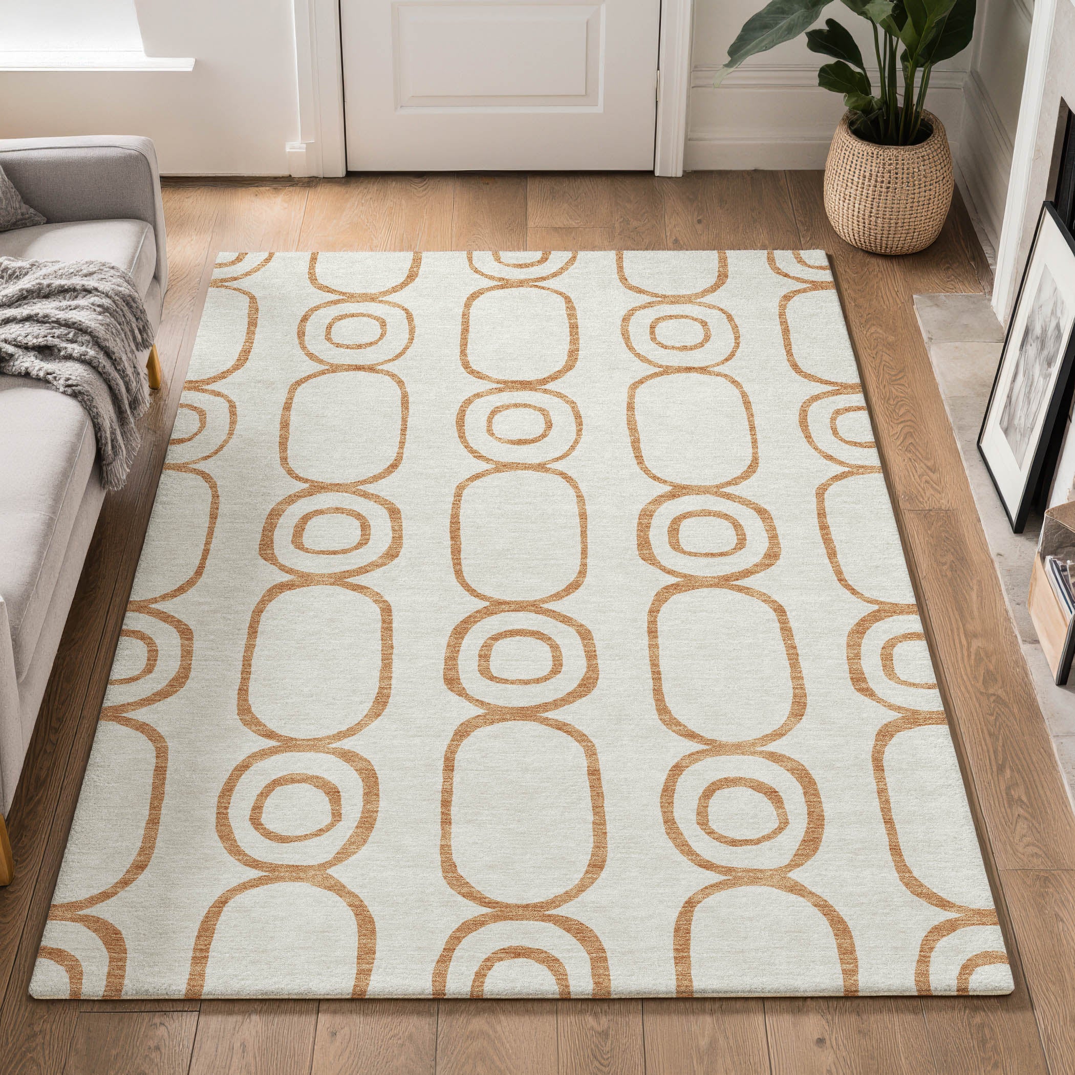 Mdina Machine Washable Transitional Copper Orange Rug 3' x 5' #shape_Rectangle