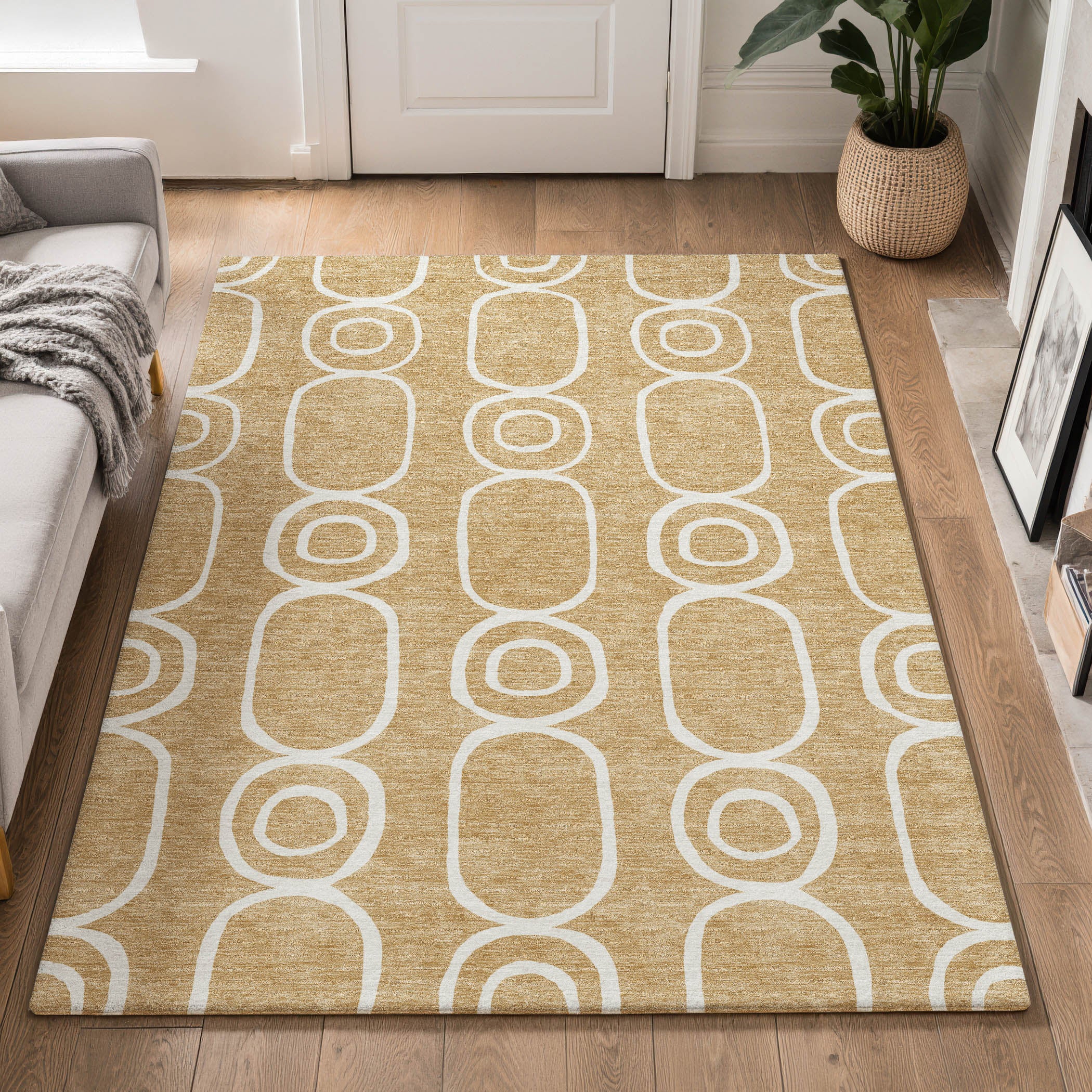 Mdina Machine Washable Transitional Gold Rug 3' x 5' #shape_Rectangle