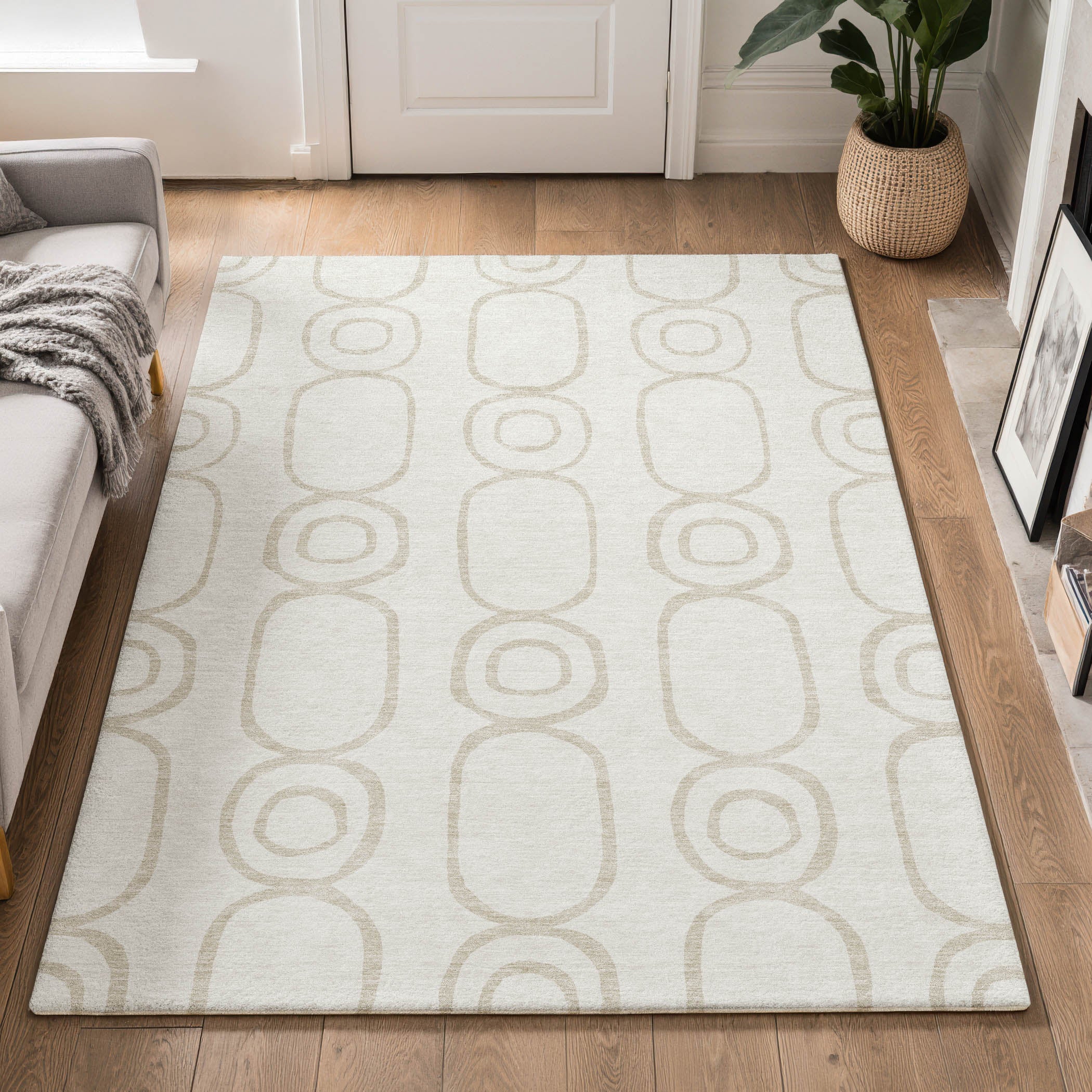 Mdina Machine Washable Transitional Ivory Rug 3' x 5' #shape_Rectangle