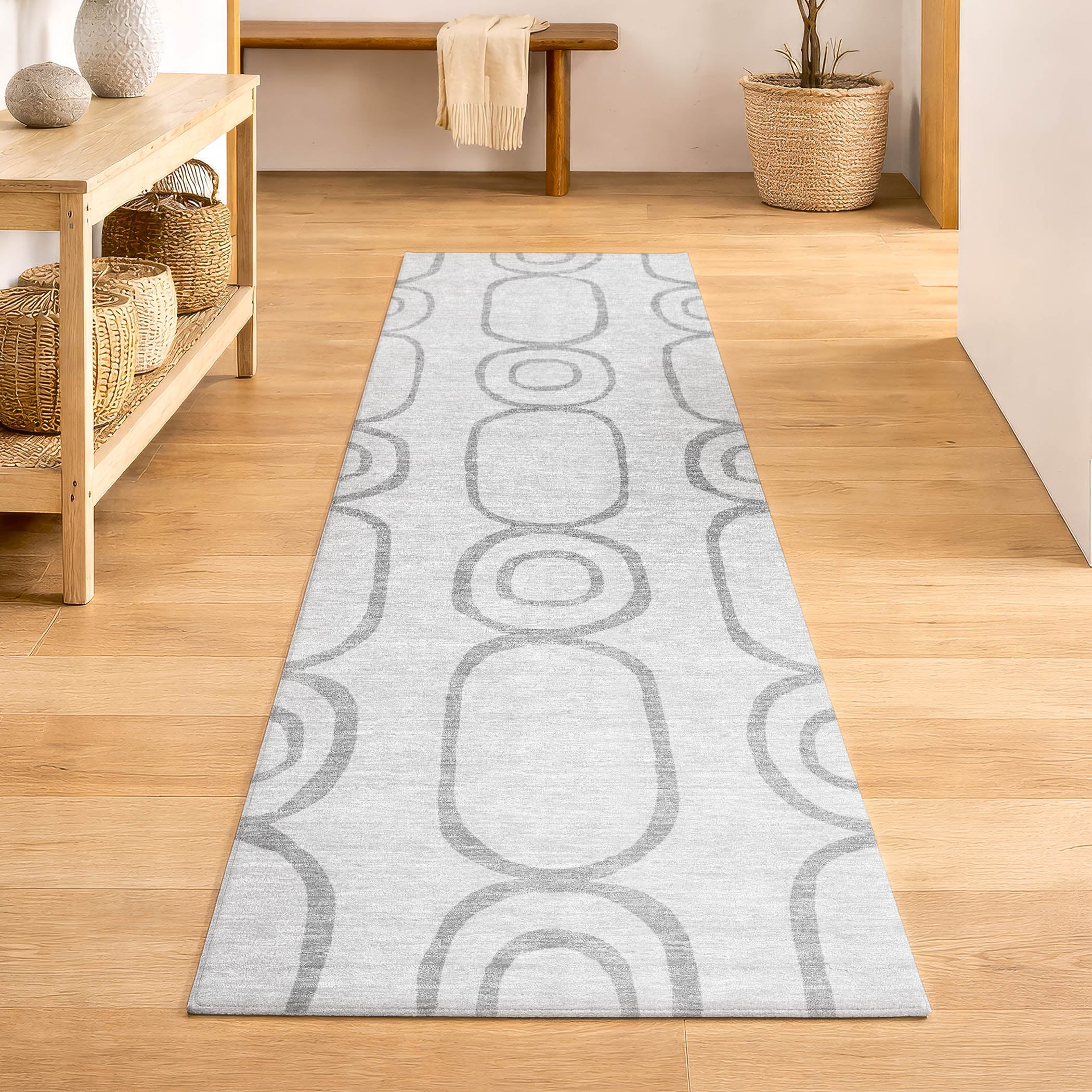 Mdina Machine Washable Transitional Silver Gray Rug 2'3" x 7'6" #shape_Runner