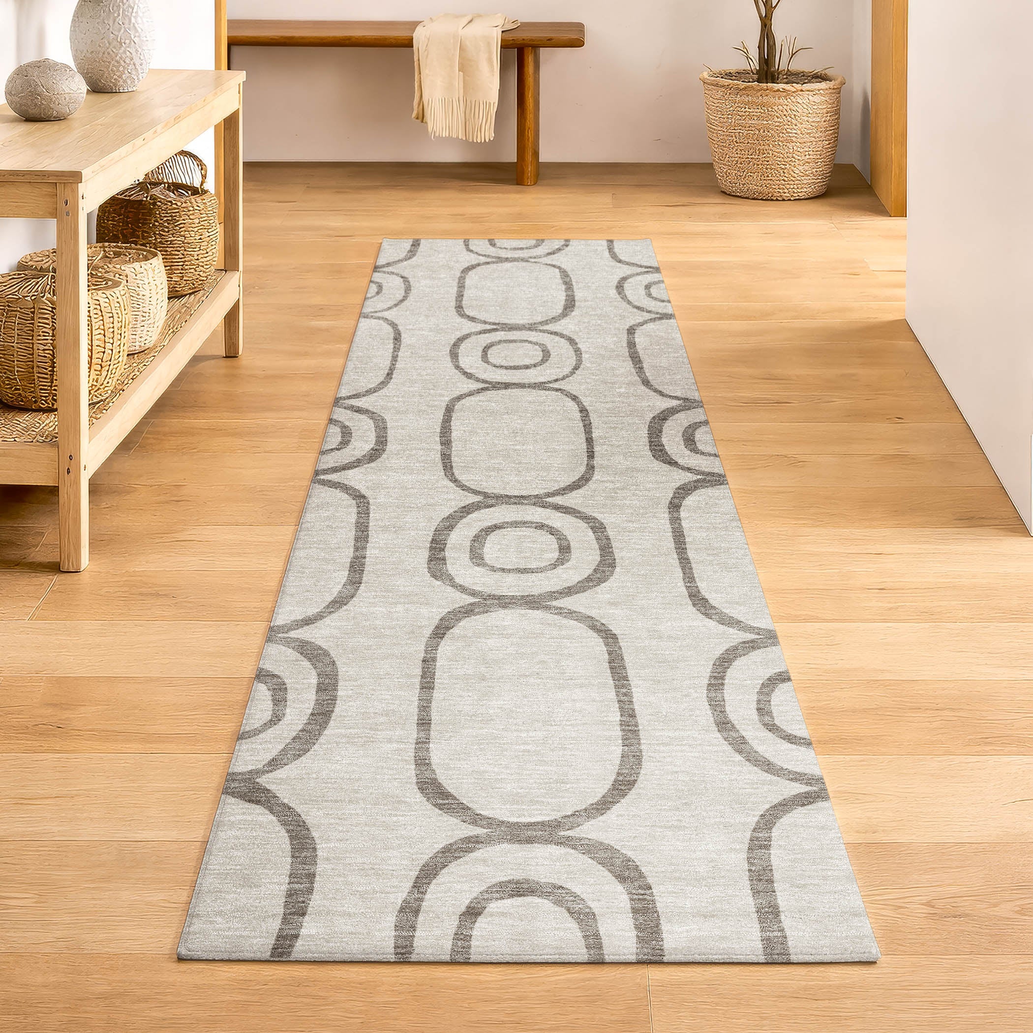 Mdina Machine Washable Transitional Taupe Brown Rug 2'3" x 7'6" #shape_Runner