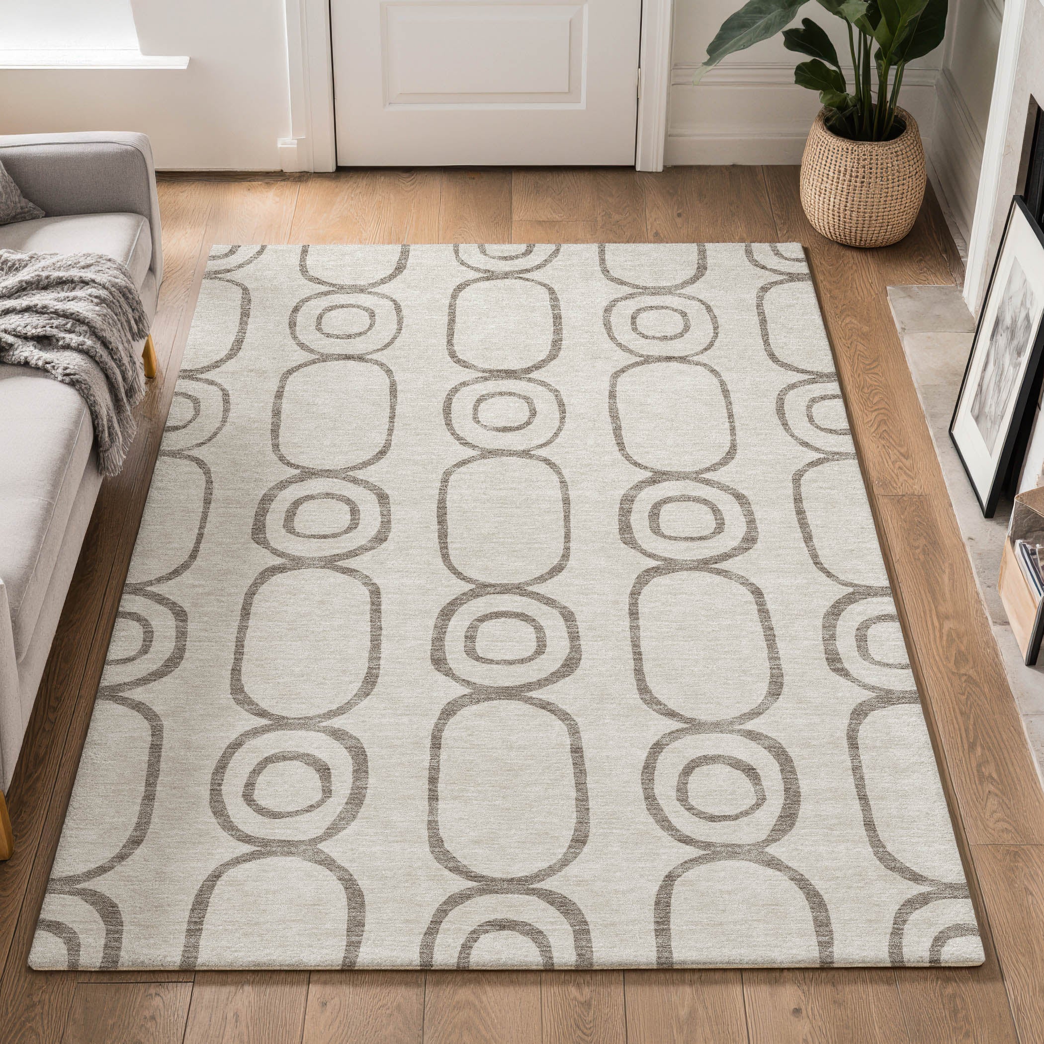 Mdina Machine Washable Transitional Taupe Brown Rug 3' x 5' #shape_Rectangle