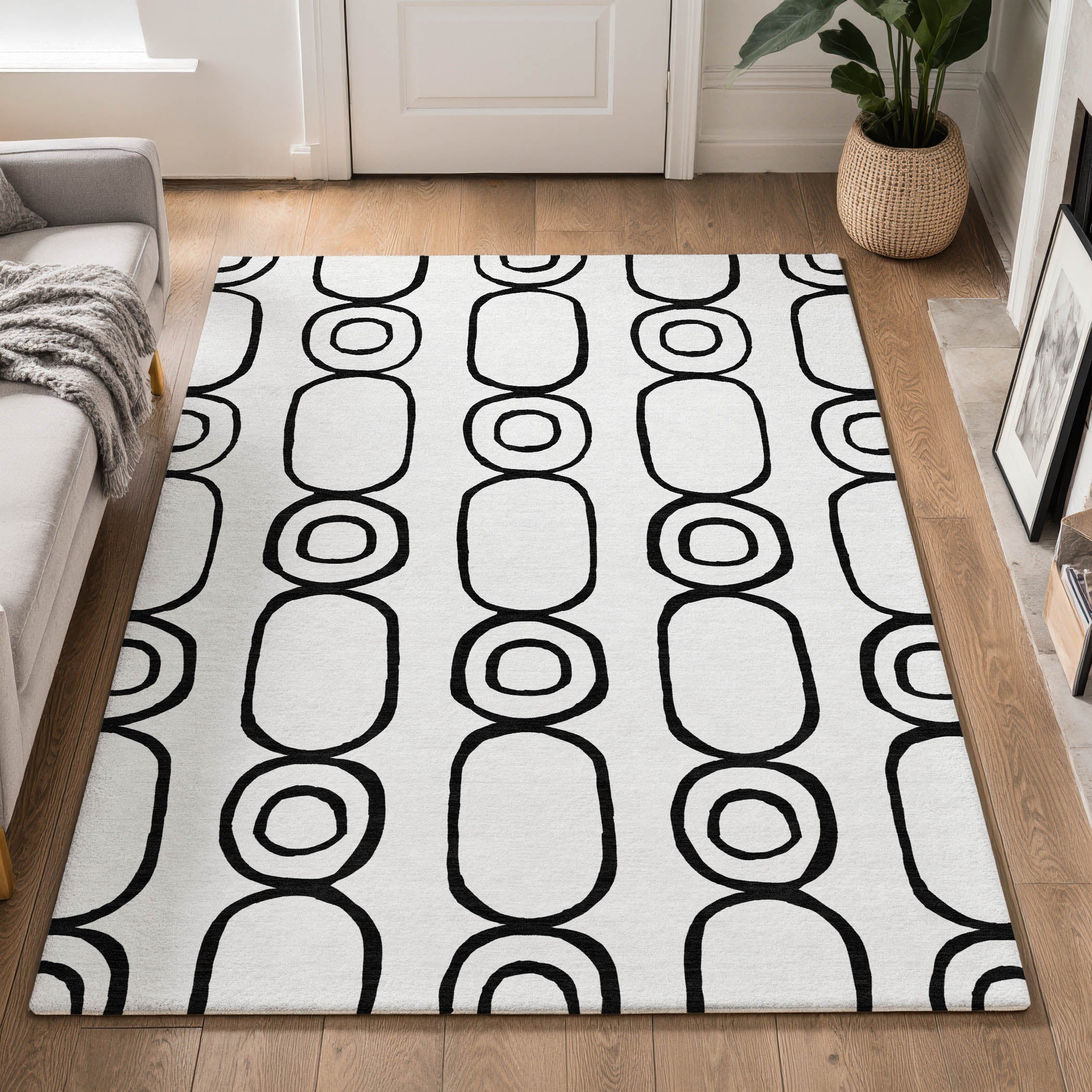 Mdina Machine Washable Transitional White Ivory Rug 3' x 5' #shape_Rectangle